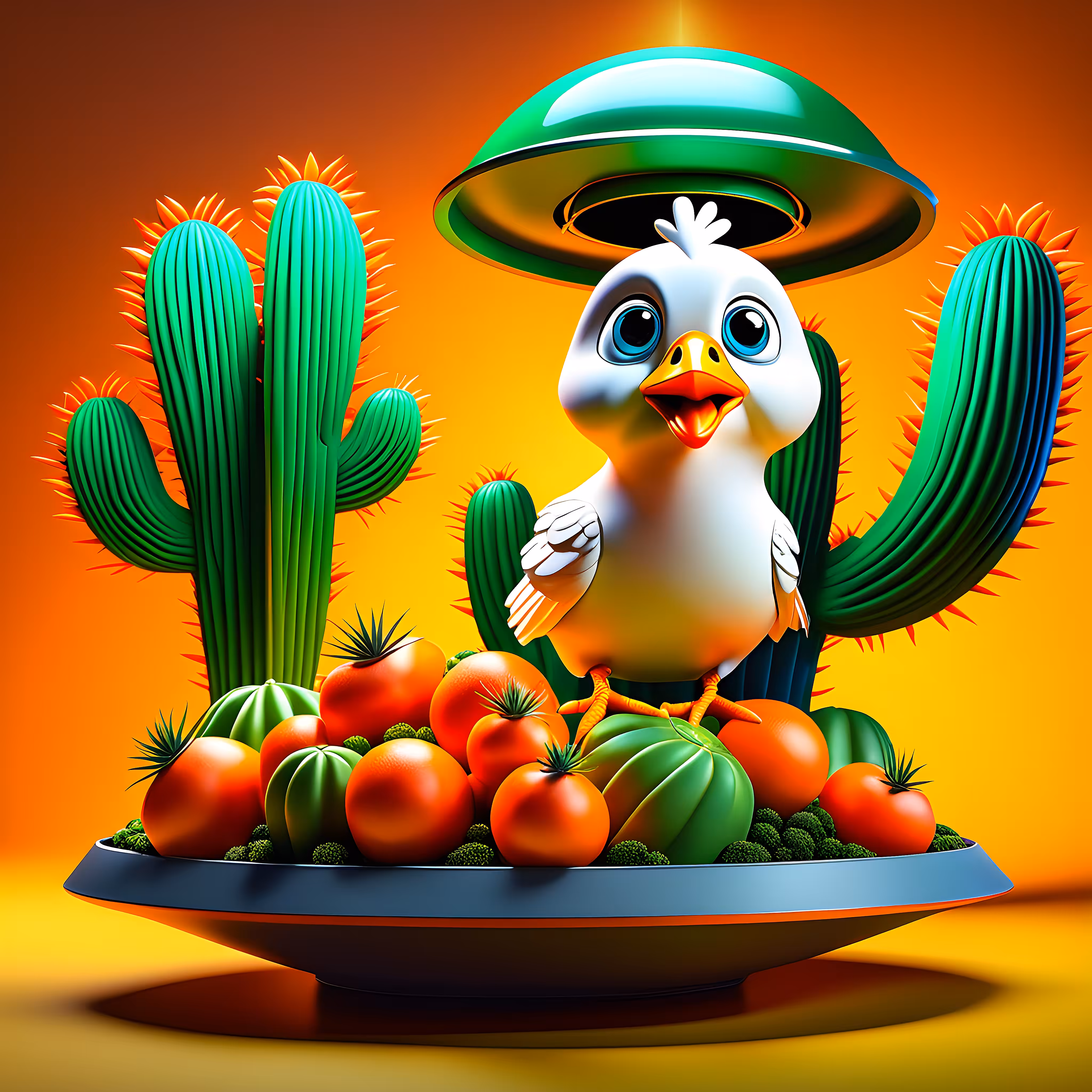 Chicken with Vegetables and Cactus 🐔🍅🛸🌵👽