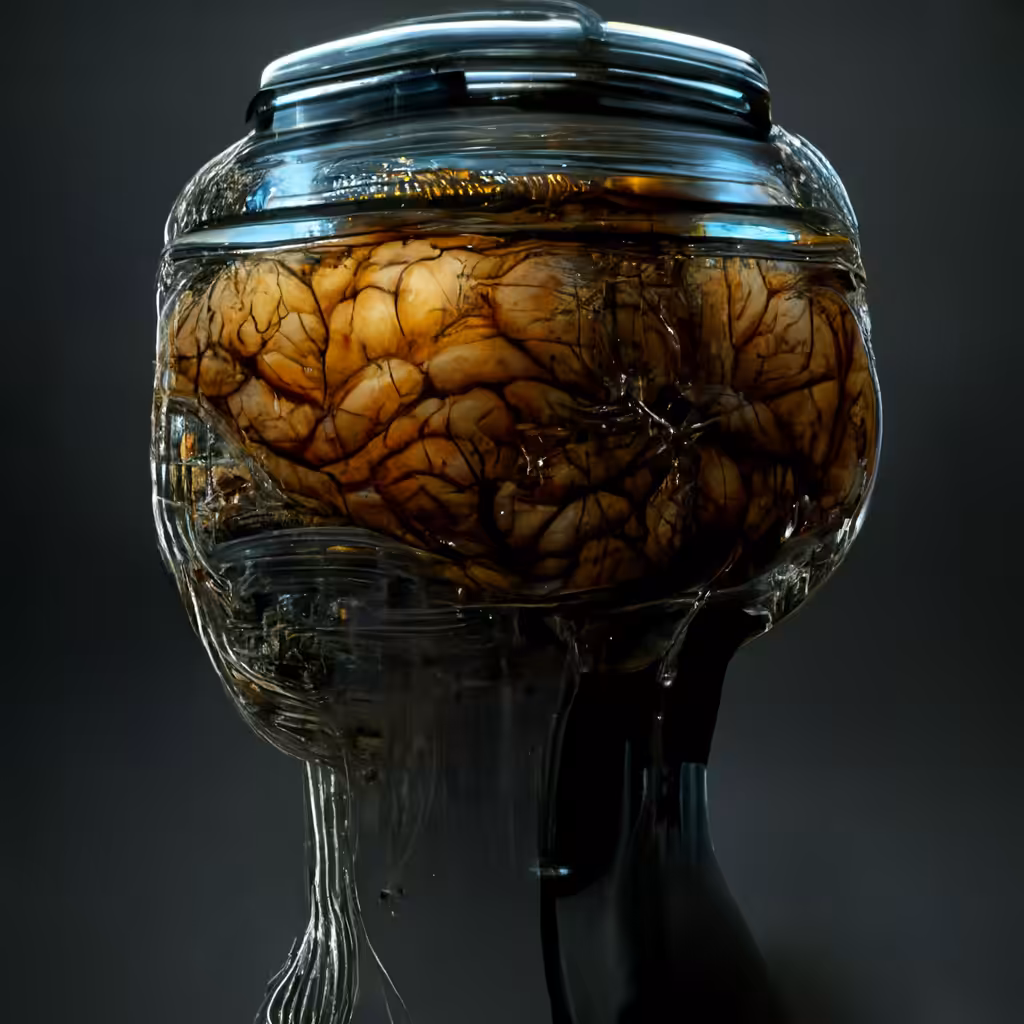 hyper realistic brain in the jar