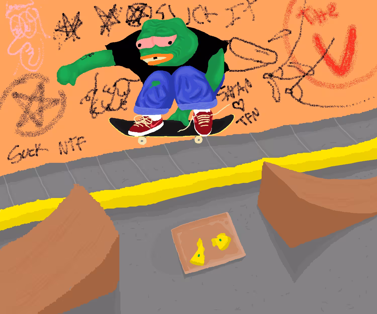 ollie over the pizza 