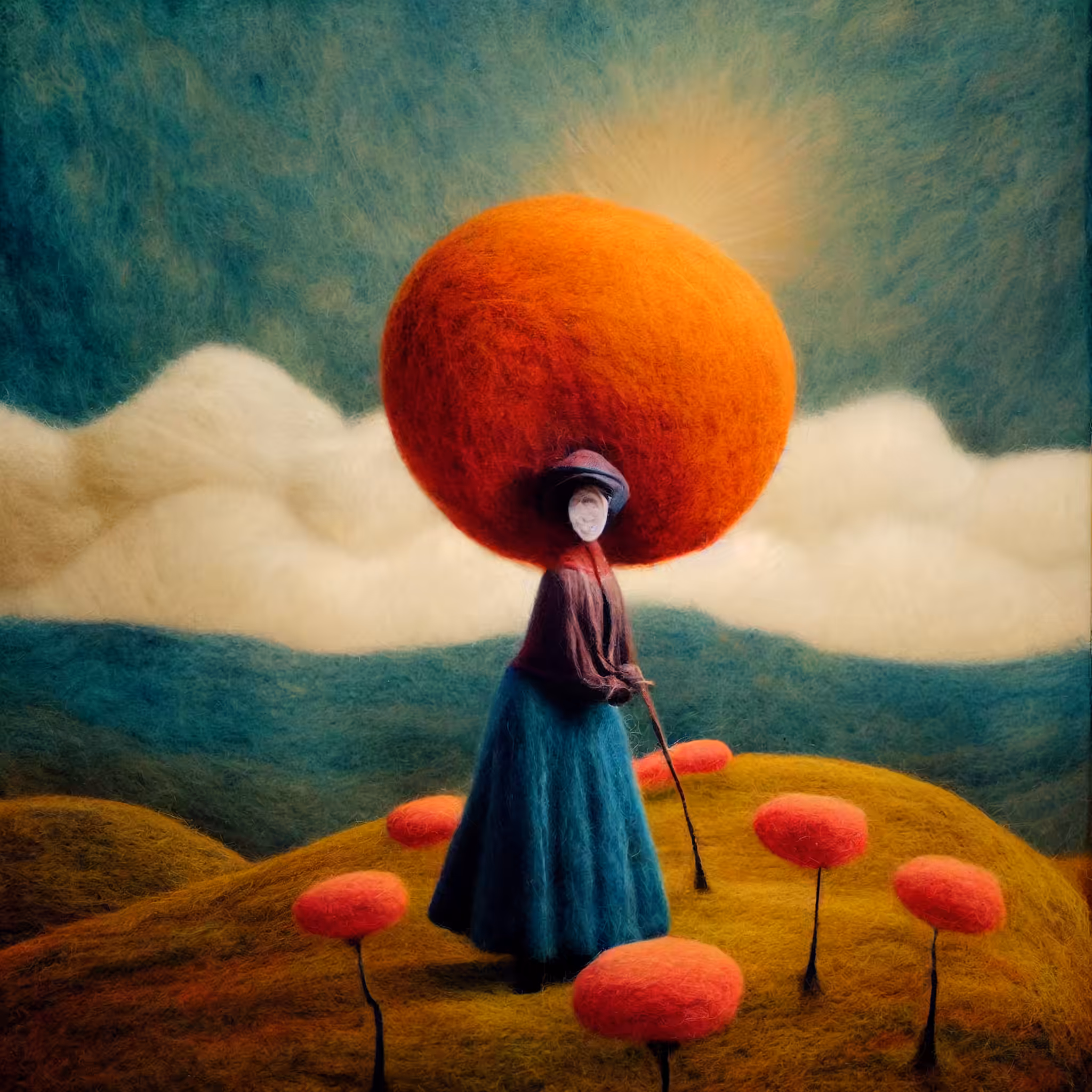 Woman with big orange baloon