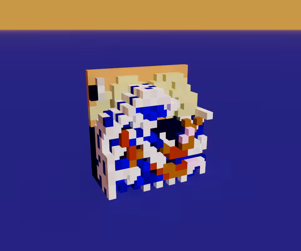VOXELFINE #1: "The Great Wave off Kanegawa" by Hokusai 3D voxelart model (.glb)