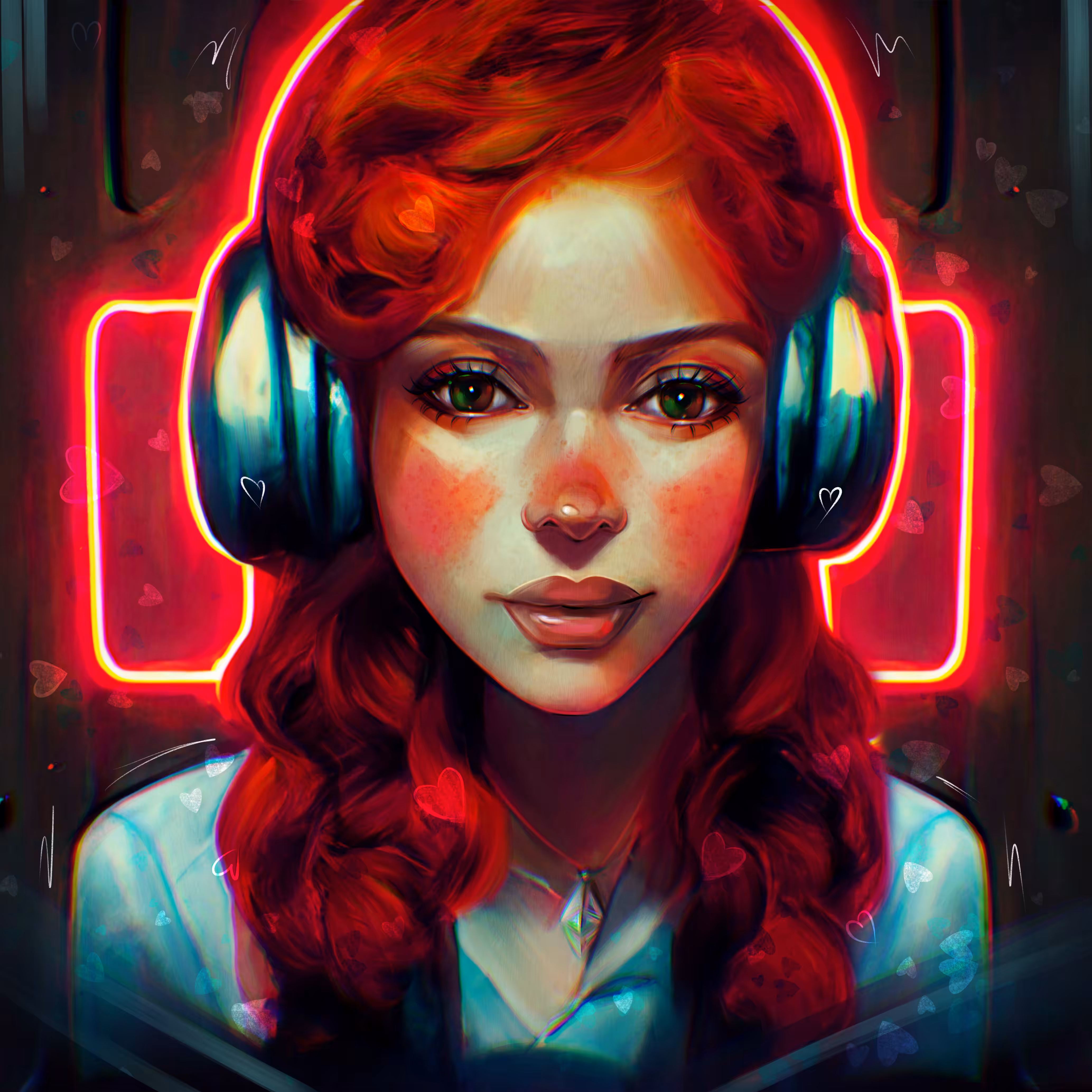 Red-haired girl with headphones