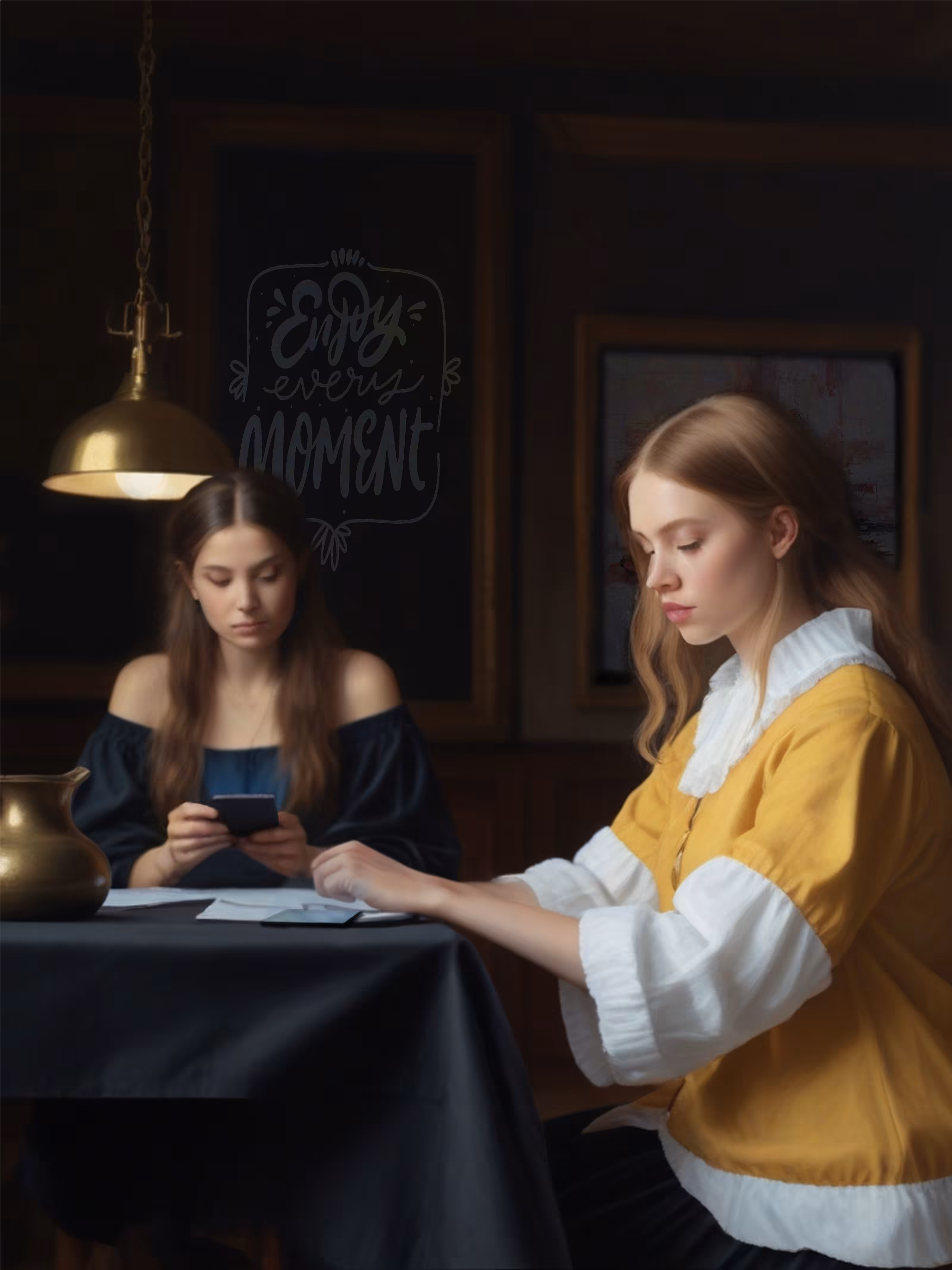 Two friends chatting in a 21st century bar