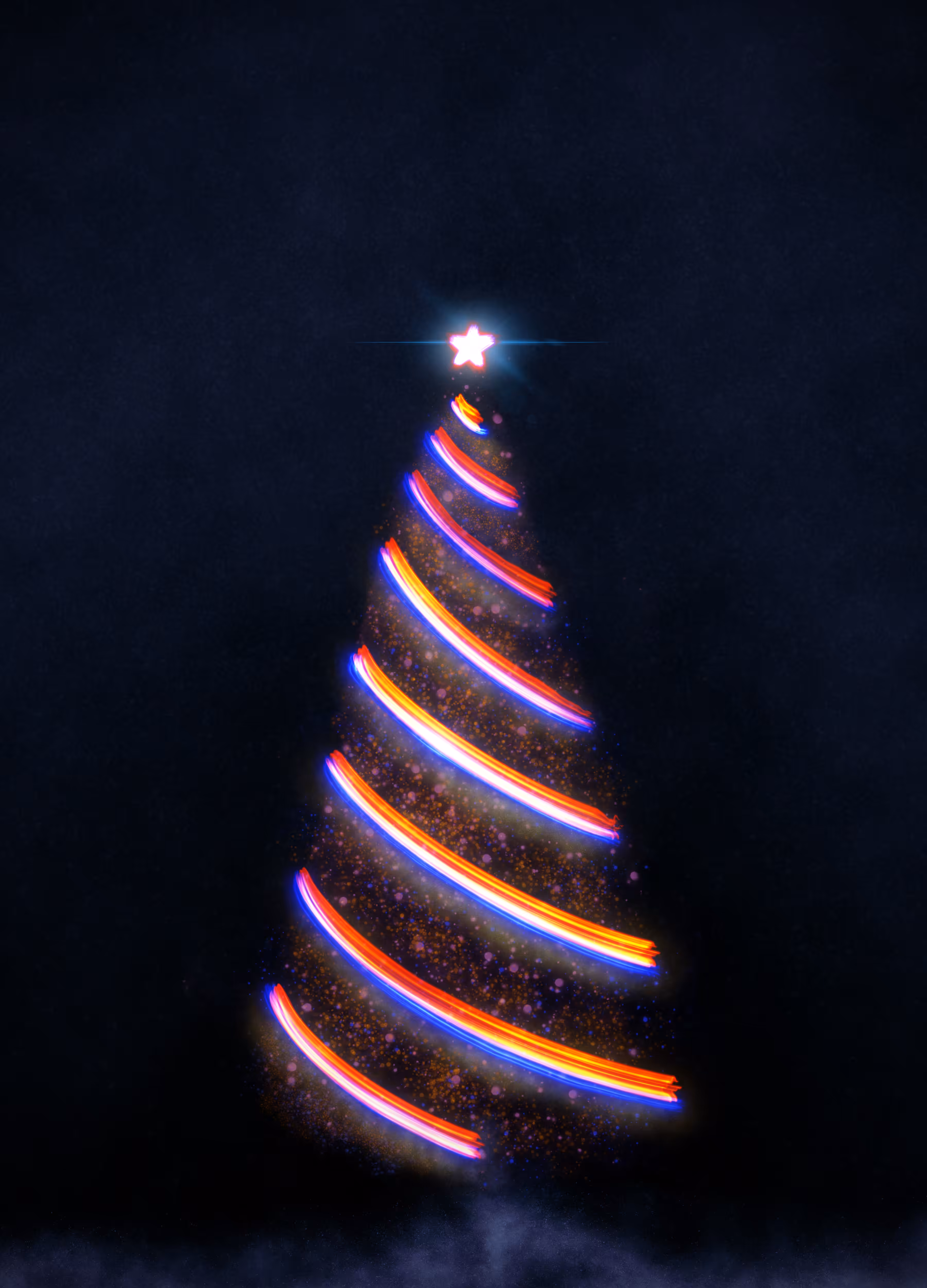 Christmas tree drawing with light fire lines