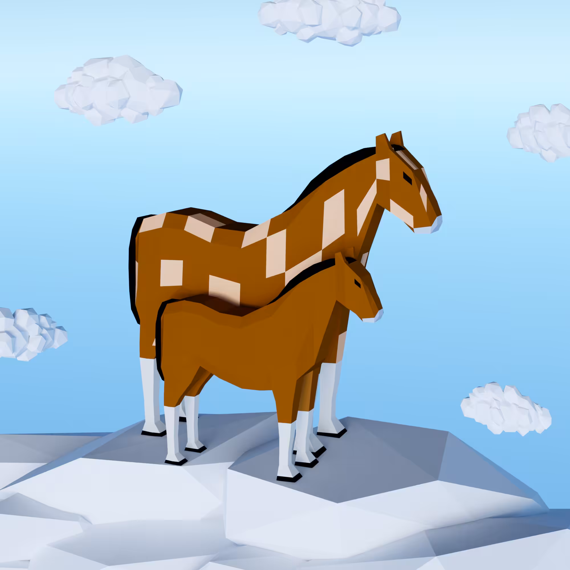 low poly horses