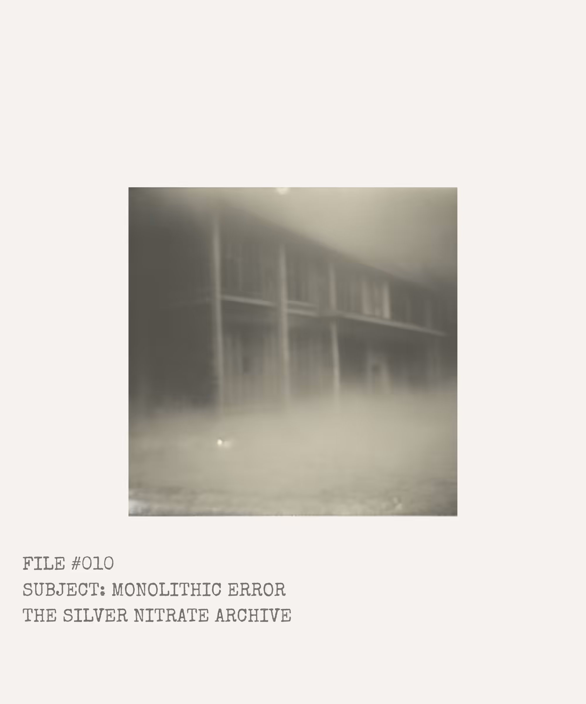 "The Silver Nitrate Archive": "FILE #010 / SUBJECT: MONOLITHIC ERROR"