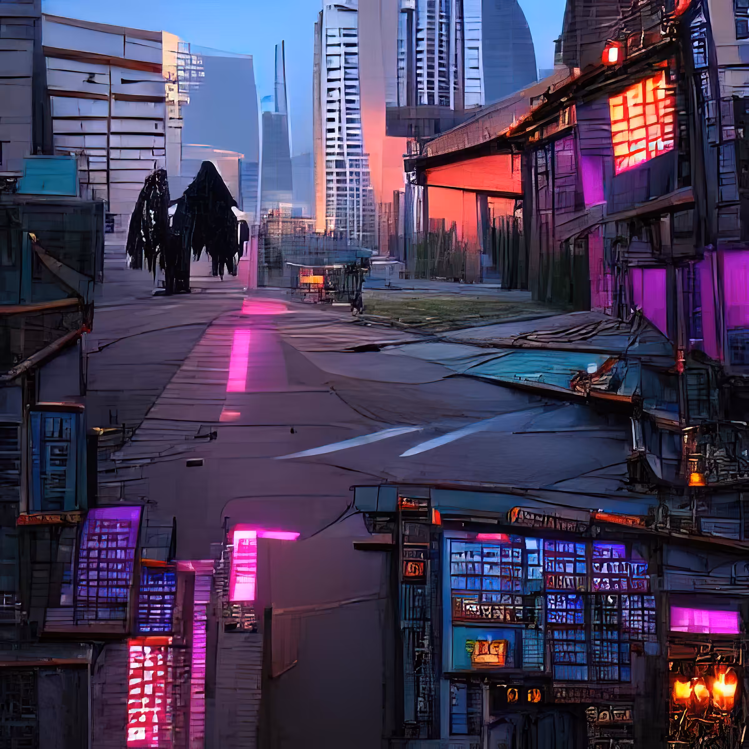 streets of cyberpunk city at dusk s4JzQxrH68UJ8f8TCX4C