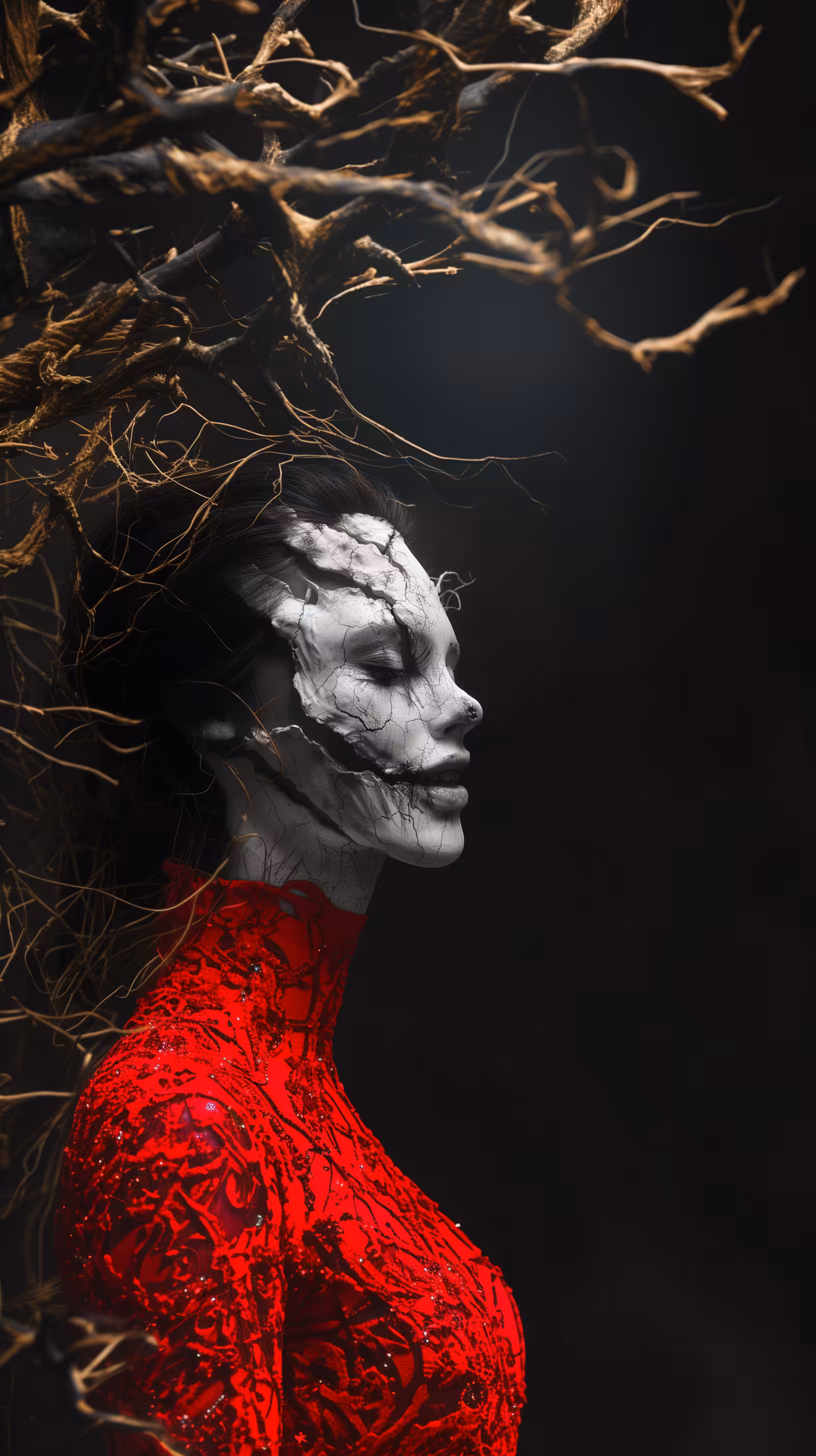 What do you see beneath her mask?