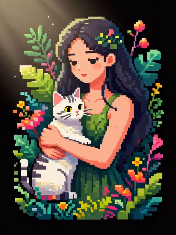girl and cat