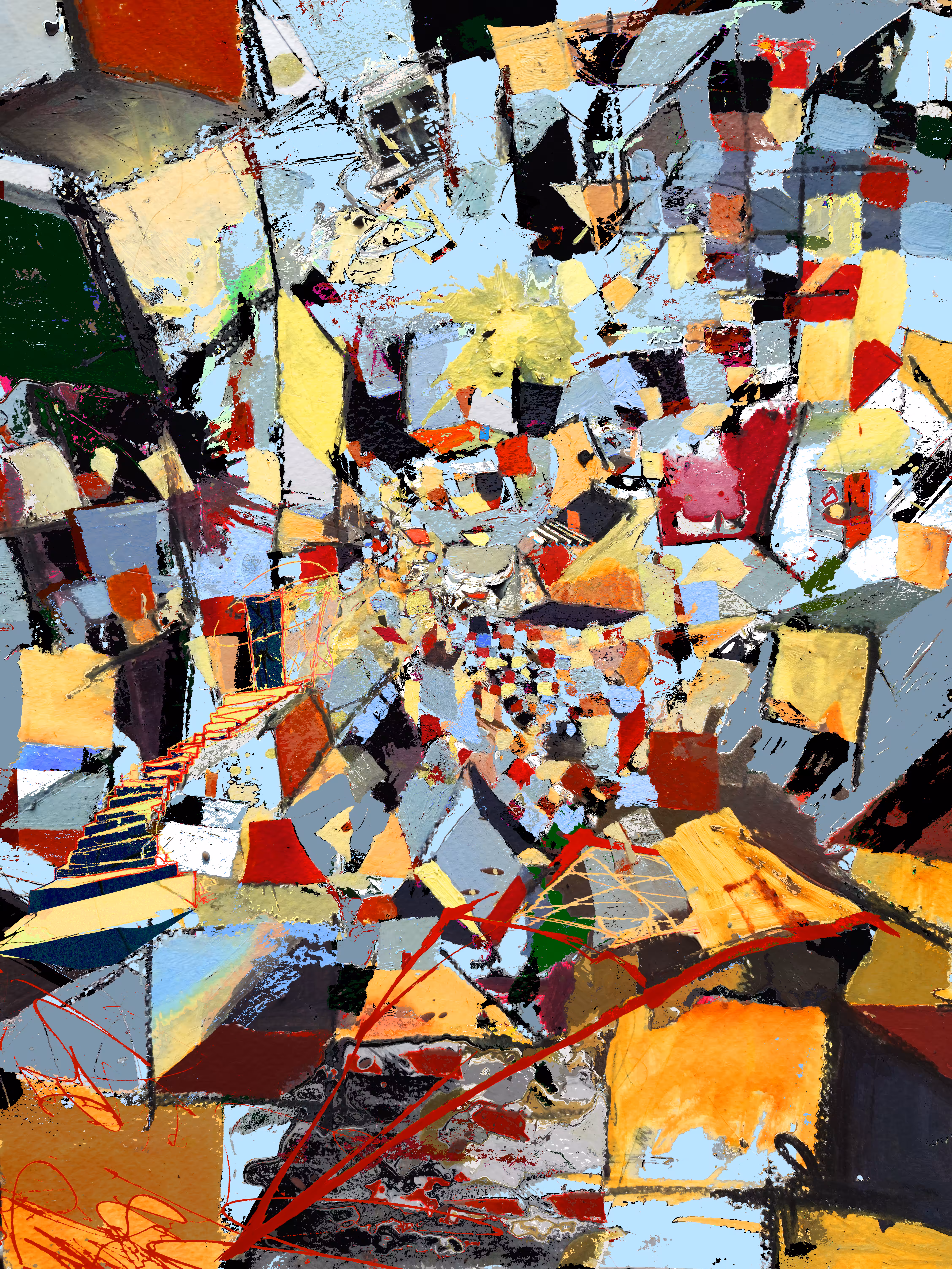 the ground divides into a mess of tensegrities