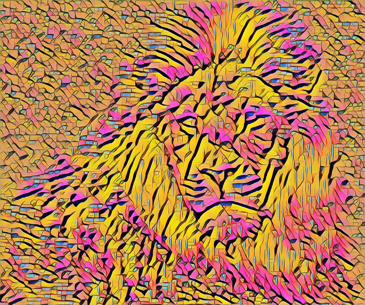 Bright lion hidden in the bright grass, edition 2.