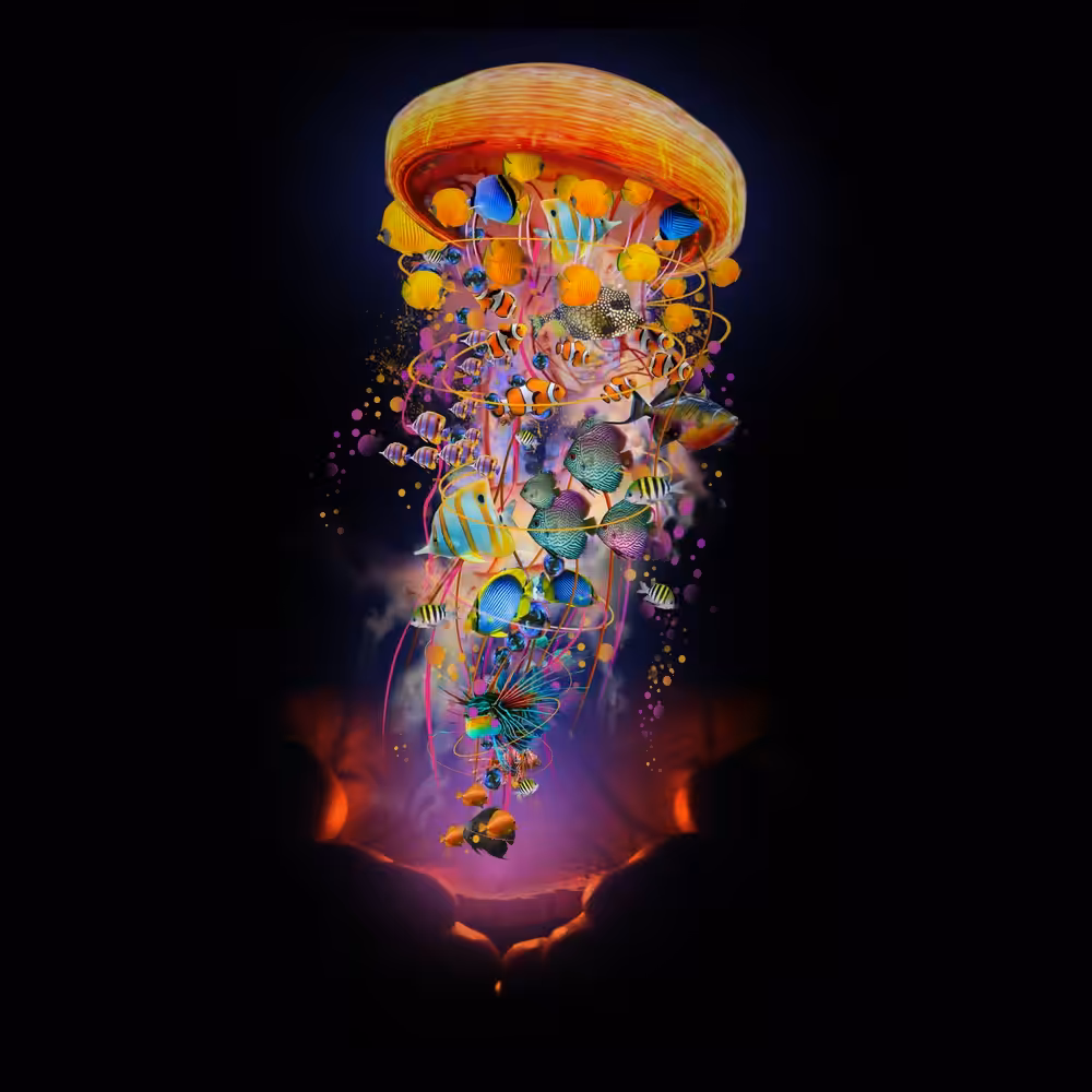 Glowing Electric Jellyfish  Floating in Hands