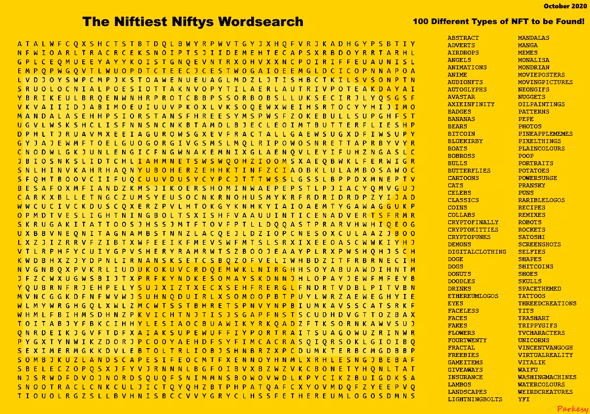 The Niftiest Niftys Wordsearch Oct 2020