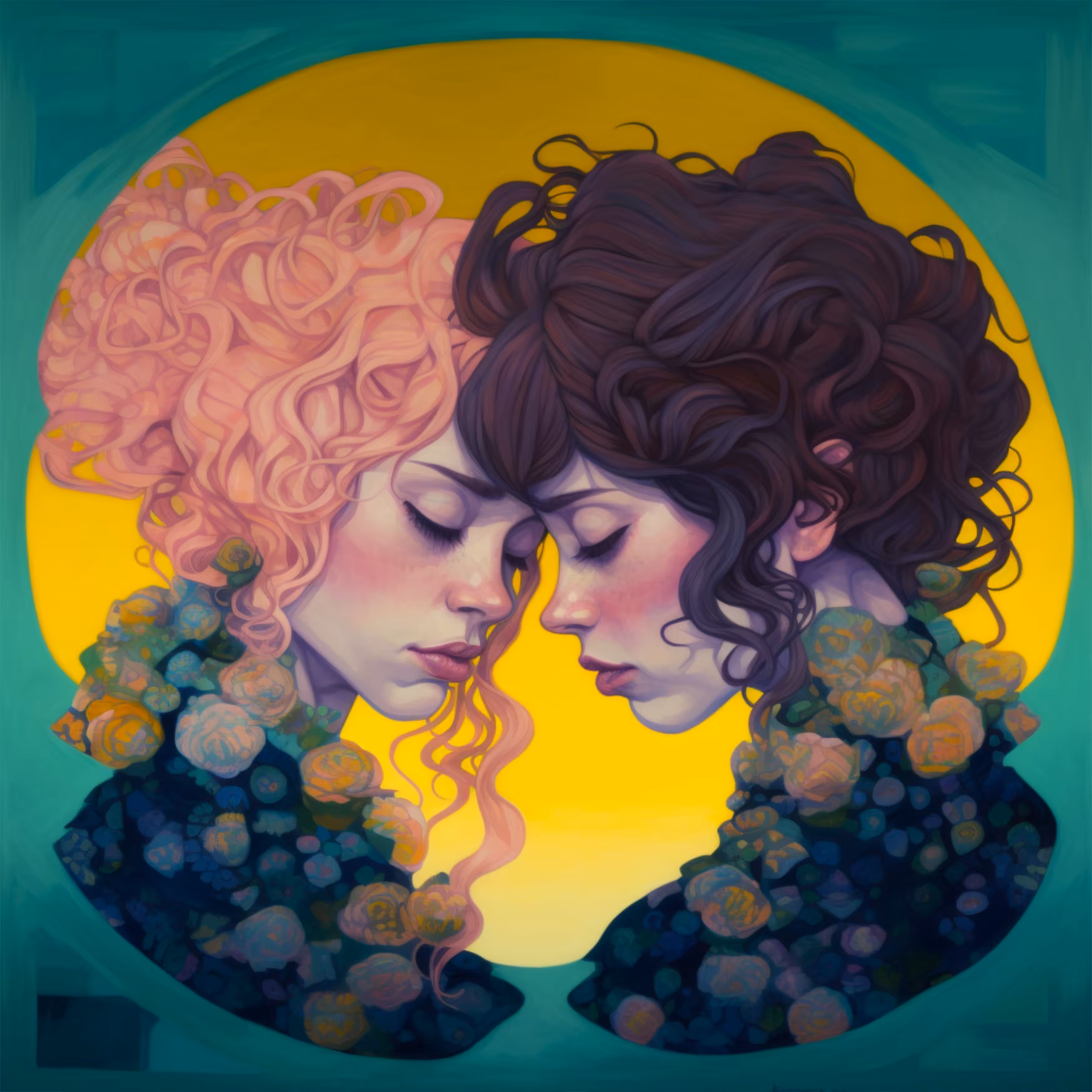 Love. Dark green and coral pink