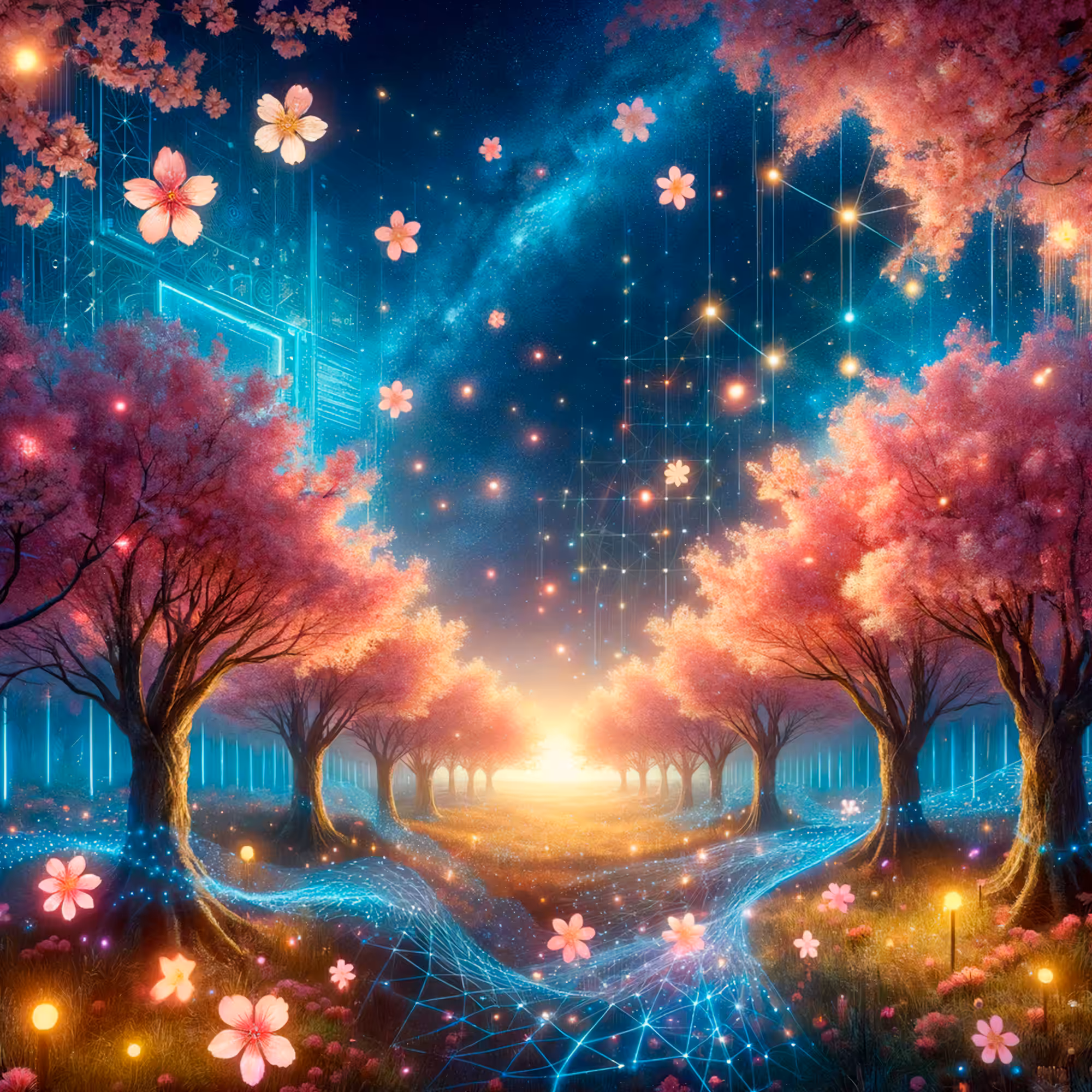 Luminous Blossoms: The Eternal Spring of the Digital Forest