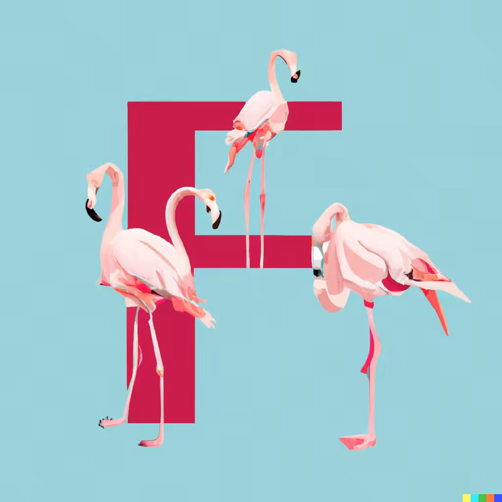 Letter F surrounded by Flamingos