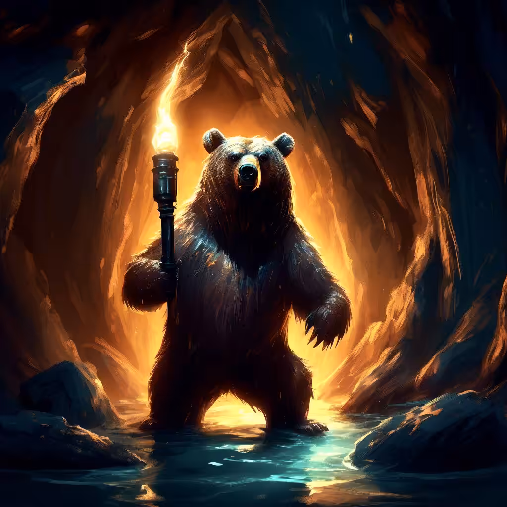 Bear exploring a dark cave