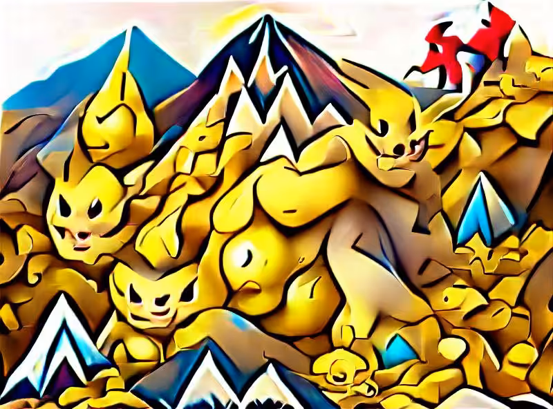 Pokemons climbing mountains of gold