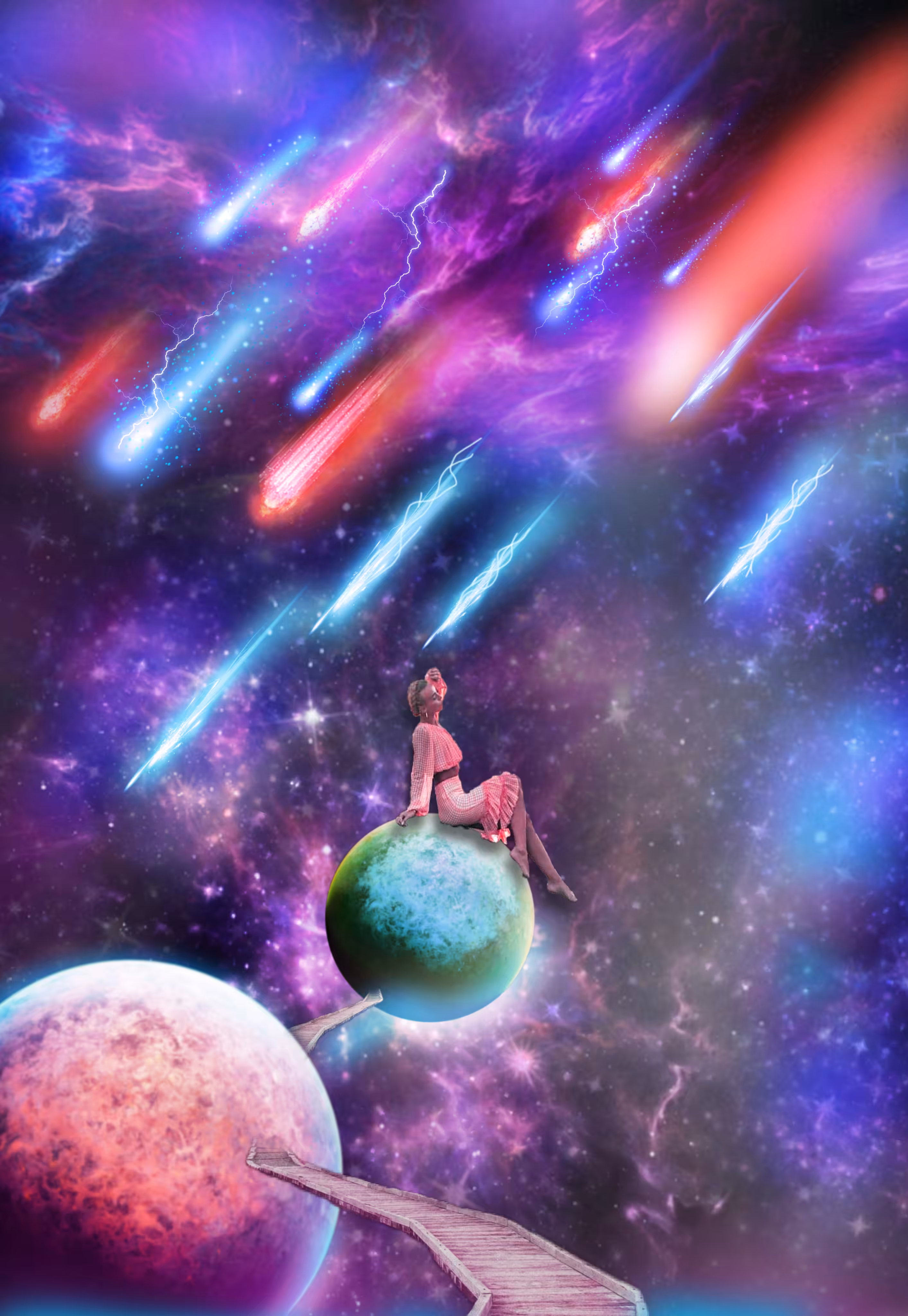 woman with meteor shower