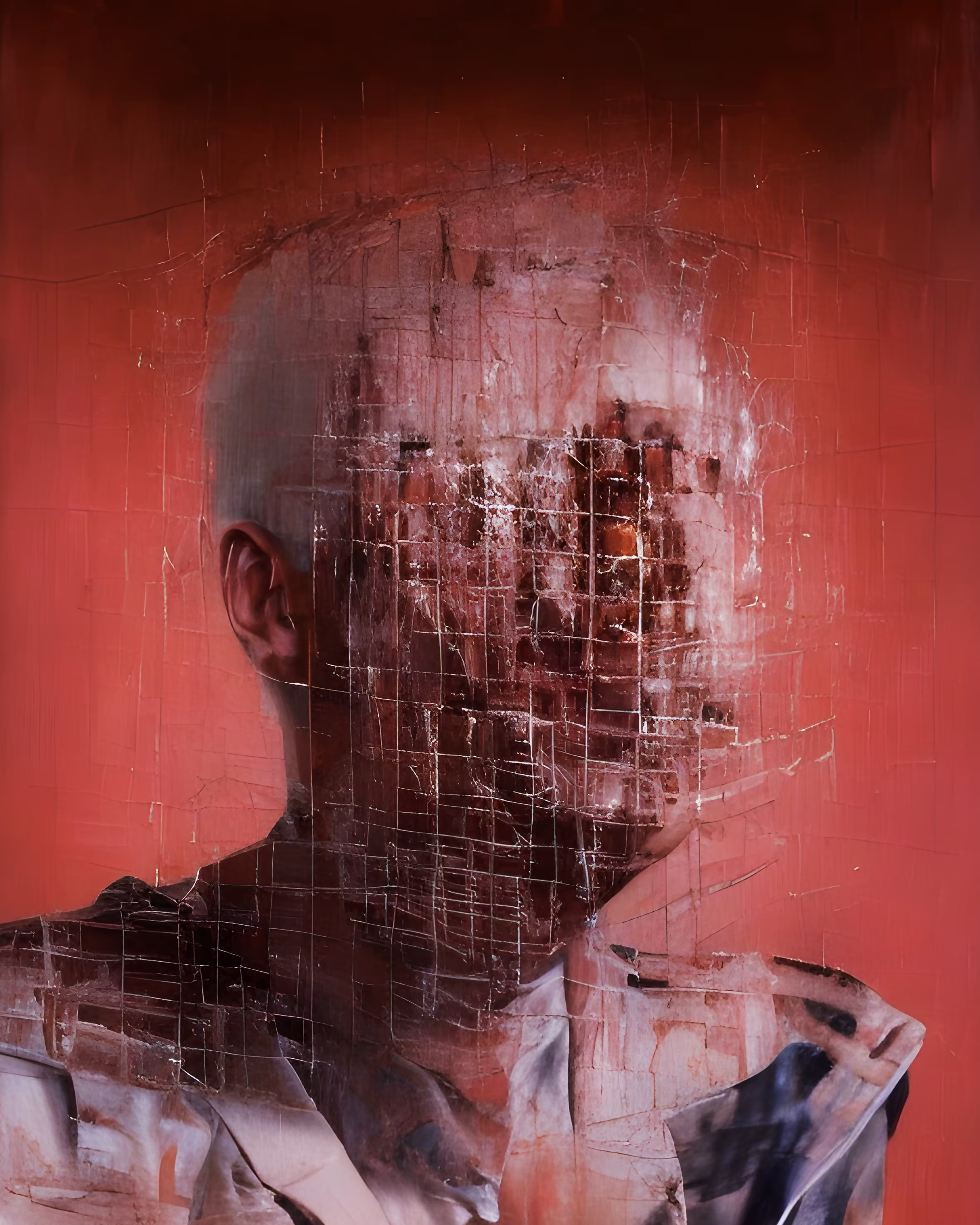 "L'Éclatement de la Réalité: Portrait d'un Homme Fragmenté"