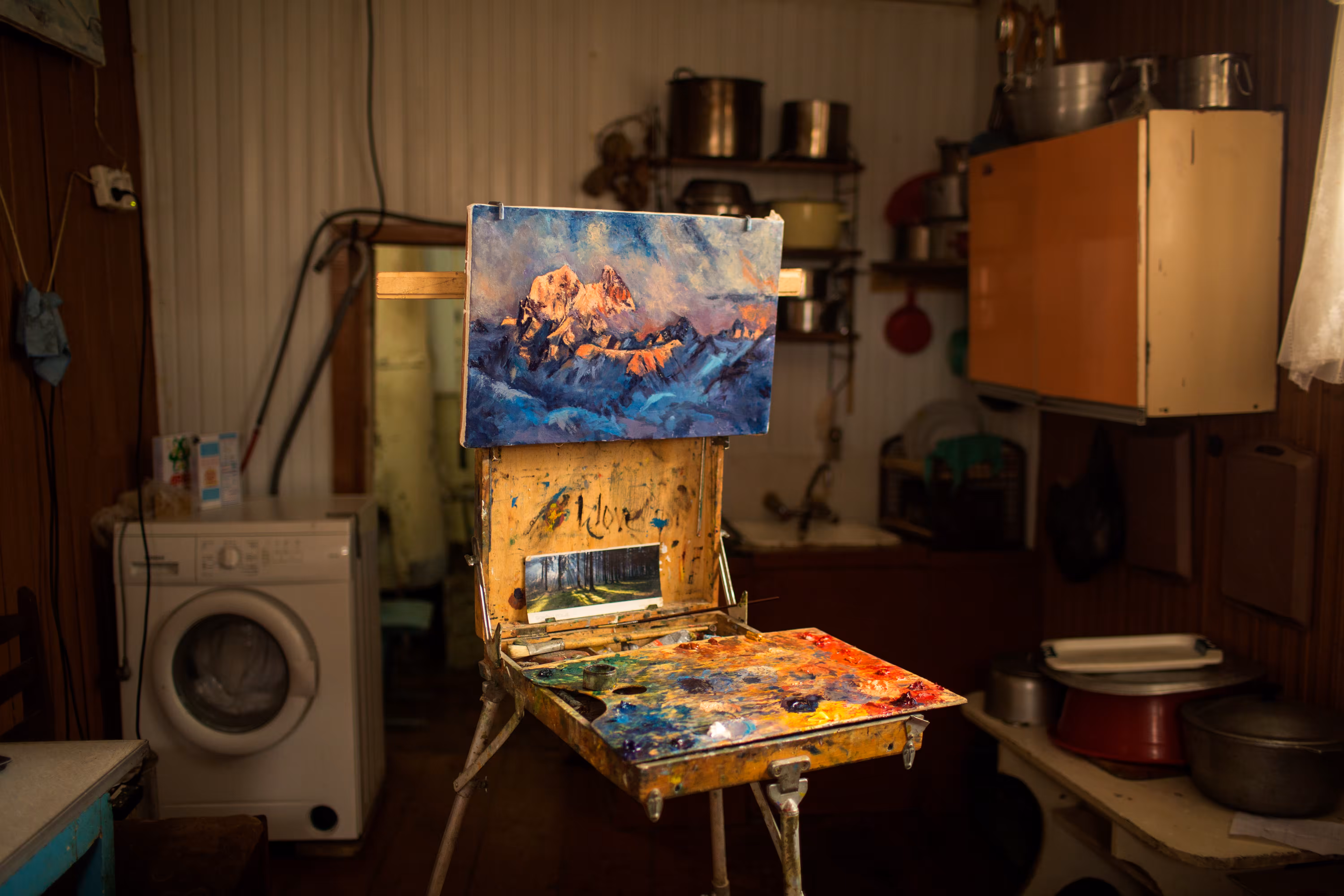 Ushba Sunset (painted in a kitchen)