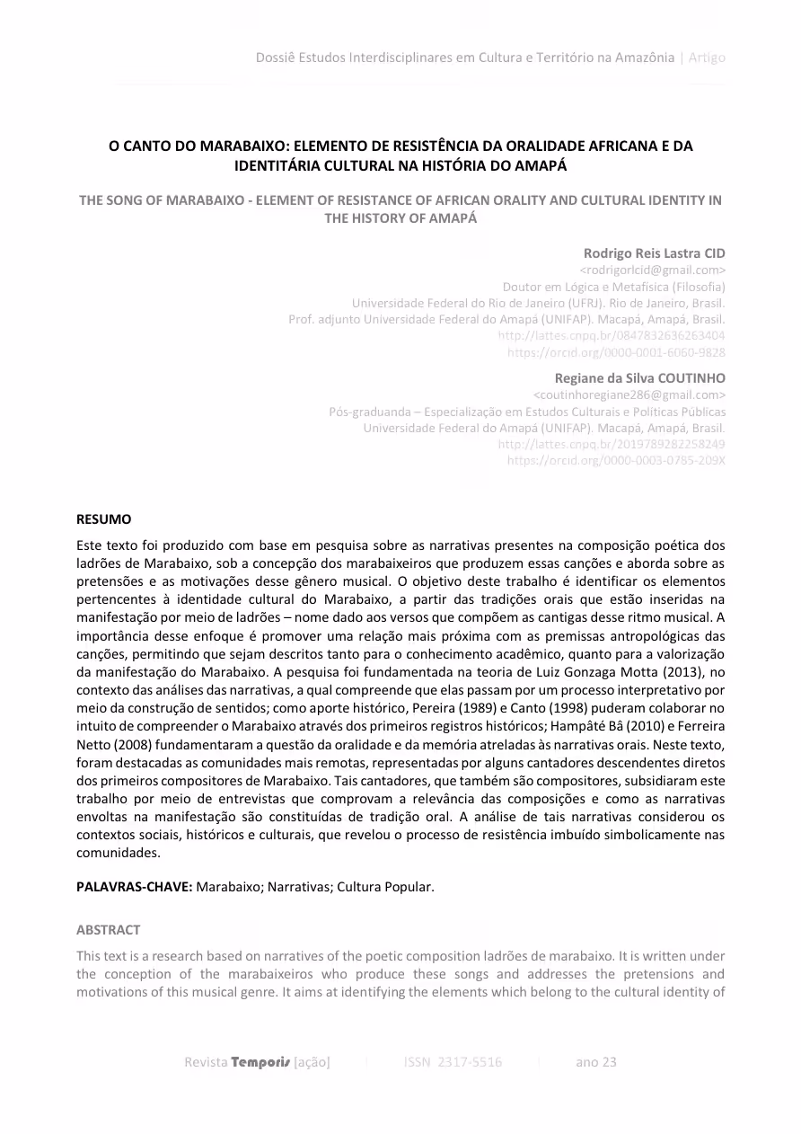 RODRIGOCID: Artigo - Temporização - O Canto do Marabaixo - elemento de resistência da oralidade africana e da identitária cultural na história do Amapá