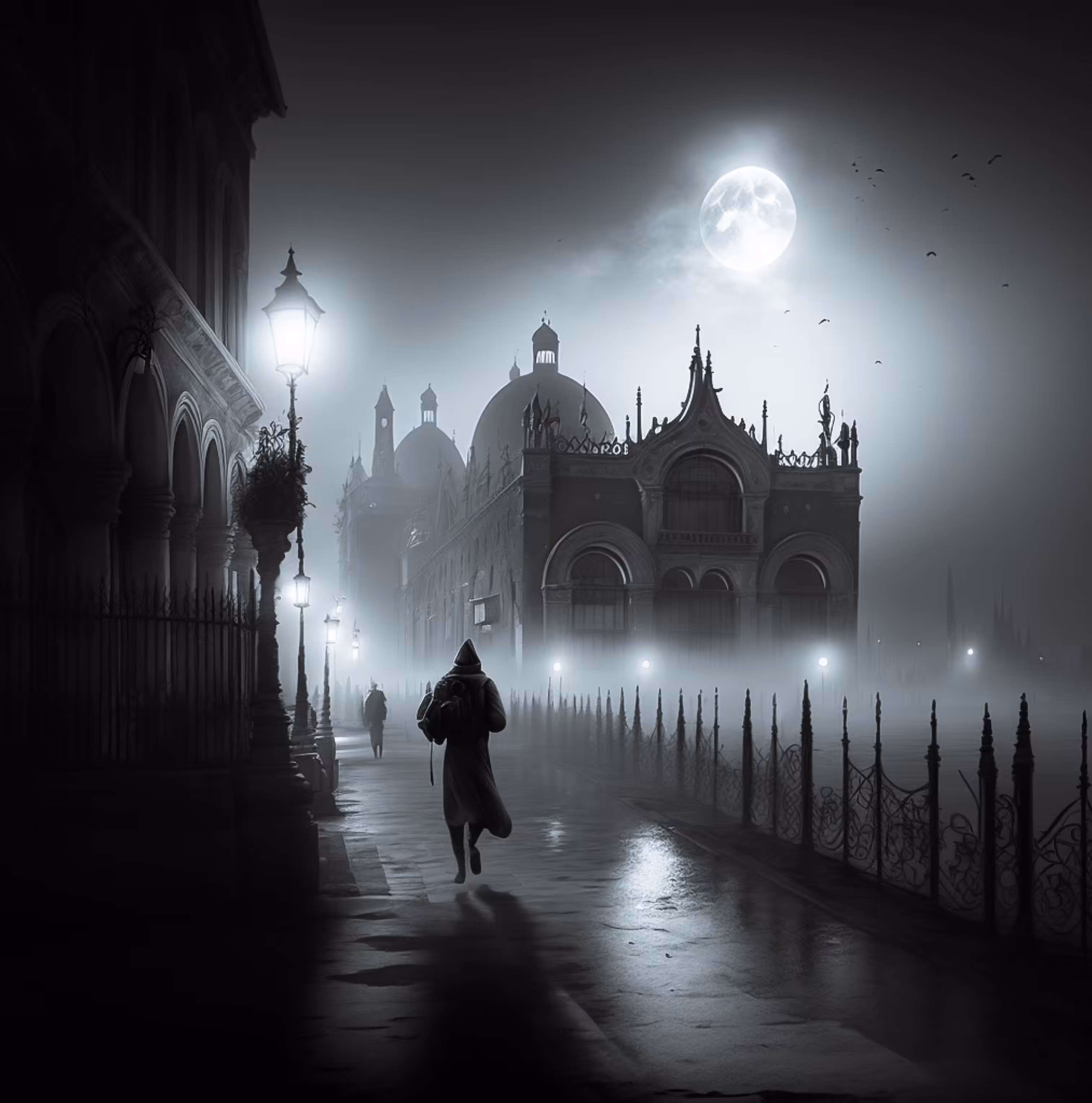 Foggy Venice under the Full Moon