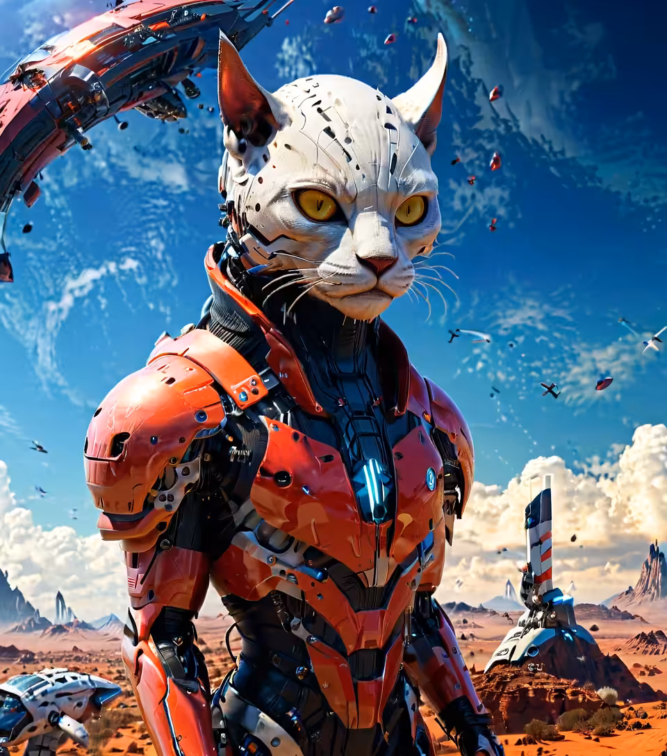 Art in the Age of AI: Quantum Paws: Cyber Cat in Alien Realms