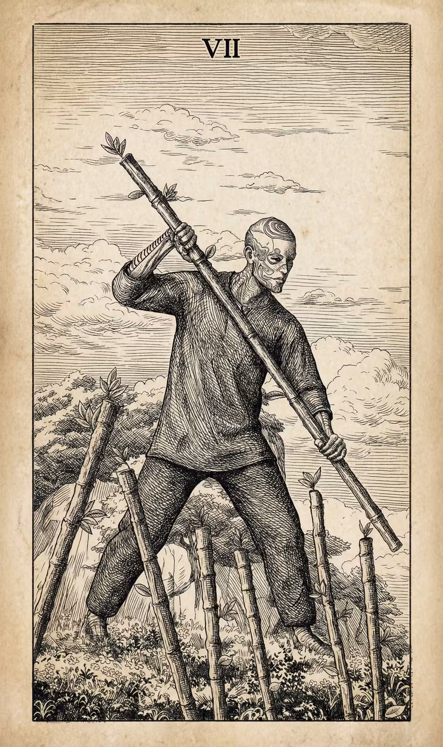 The Fool's Journey: 7 of Wands — Litho