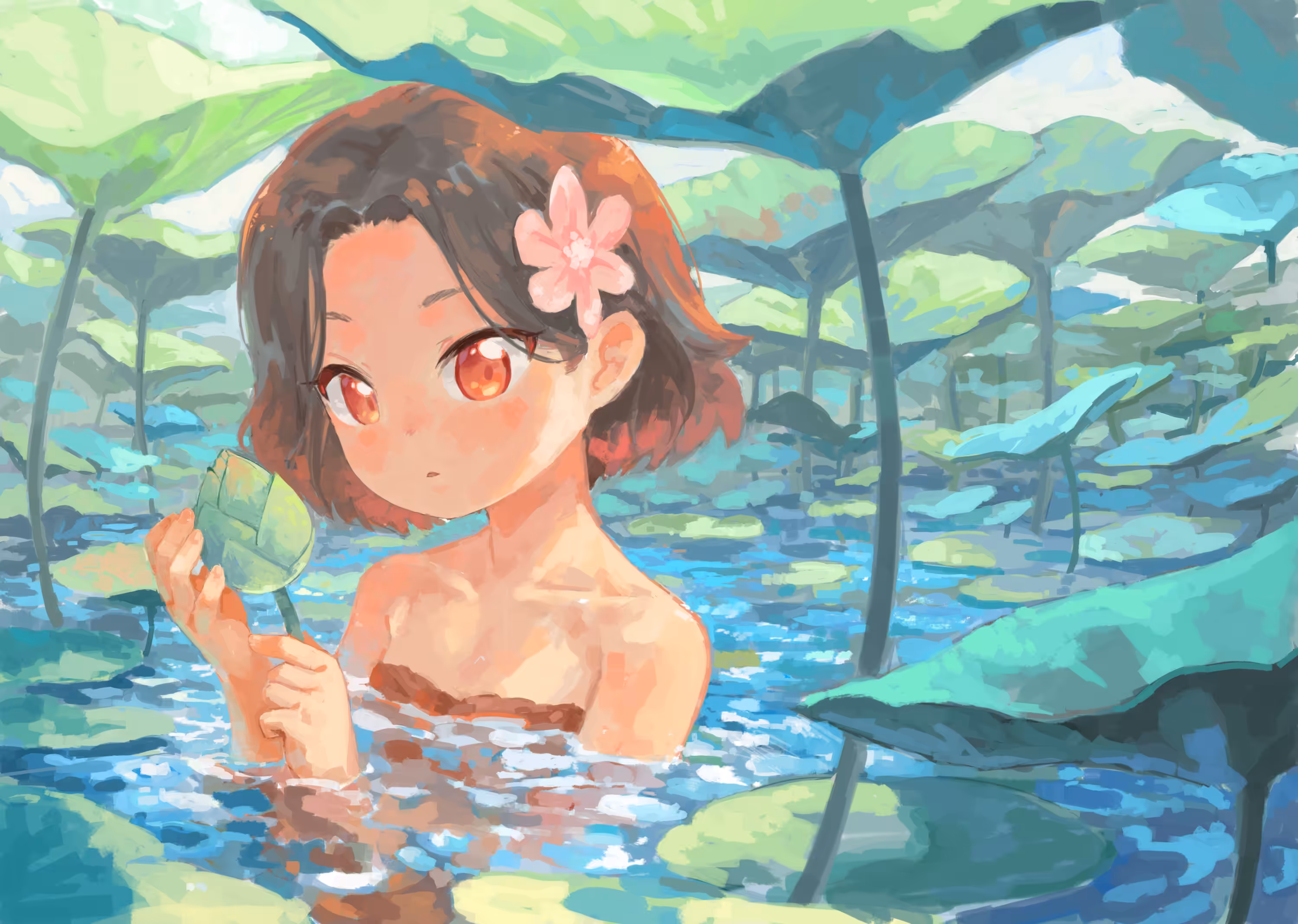 Girl by the river, Lotus Pond