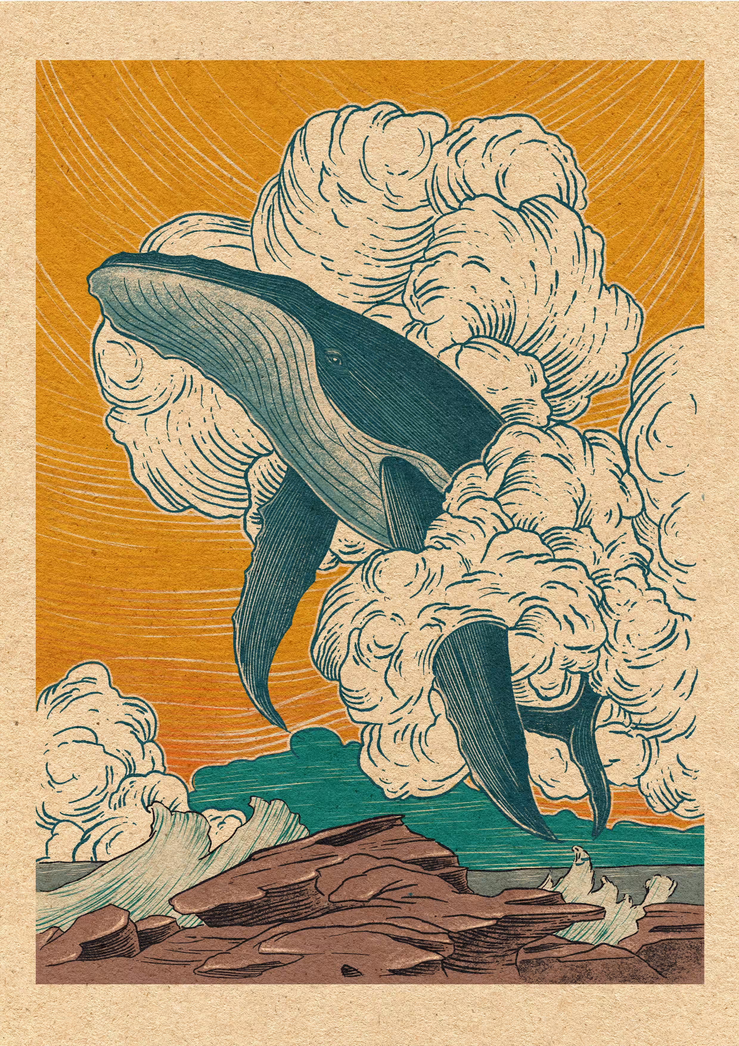 whale flying in the clouds