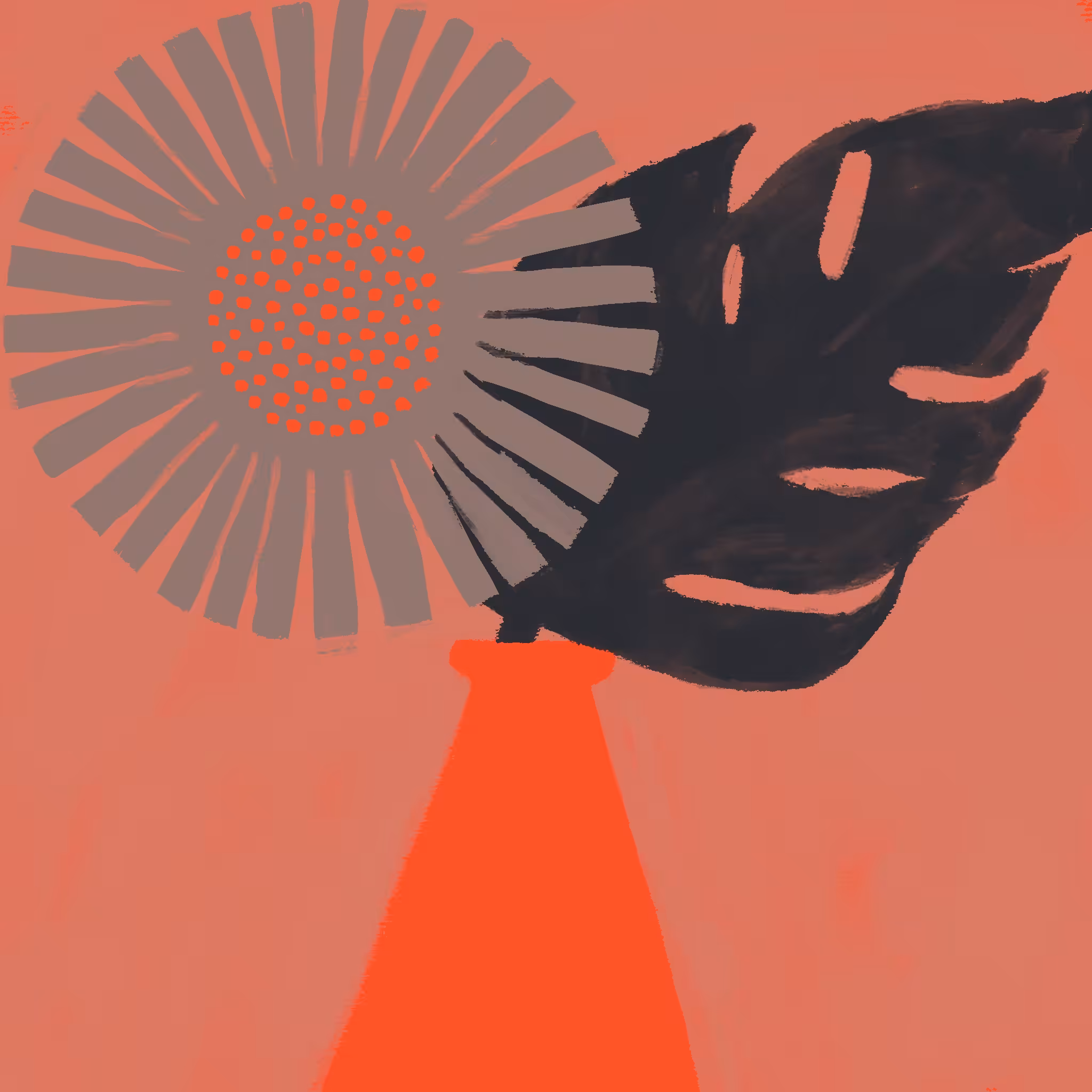 Autumn Flower and Monstera Leaf