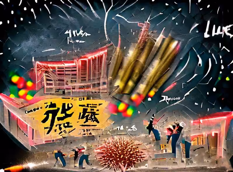 Abraham's First Works: shooting off fireworks from the roof of the Chatsubo Nightclub, to celebrate the lunar new year