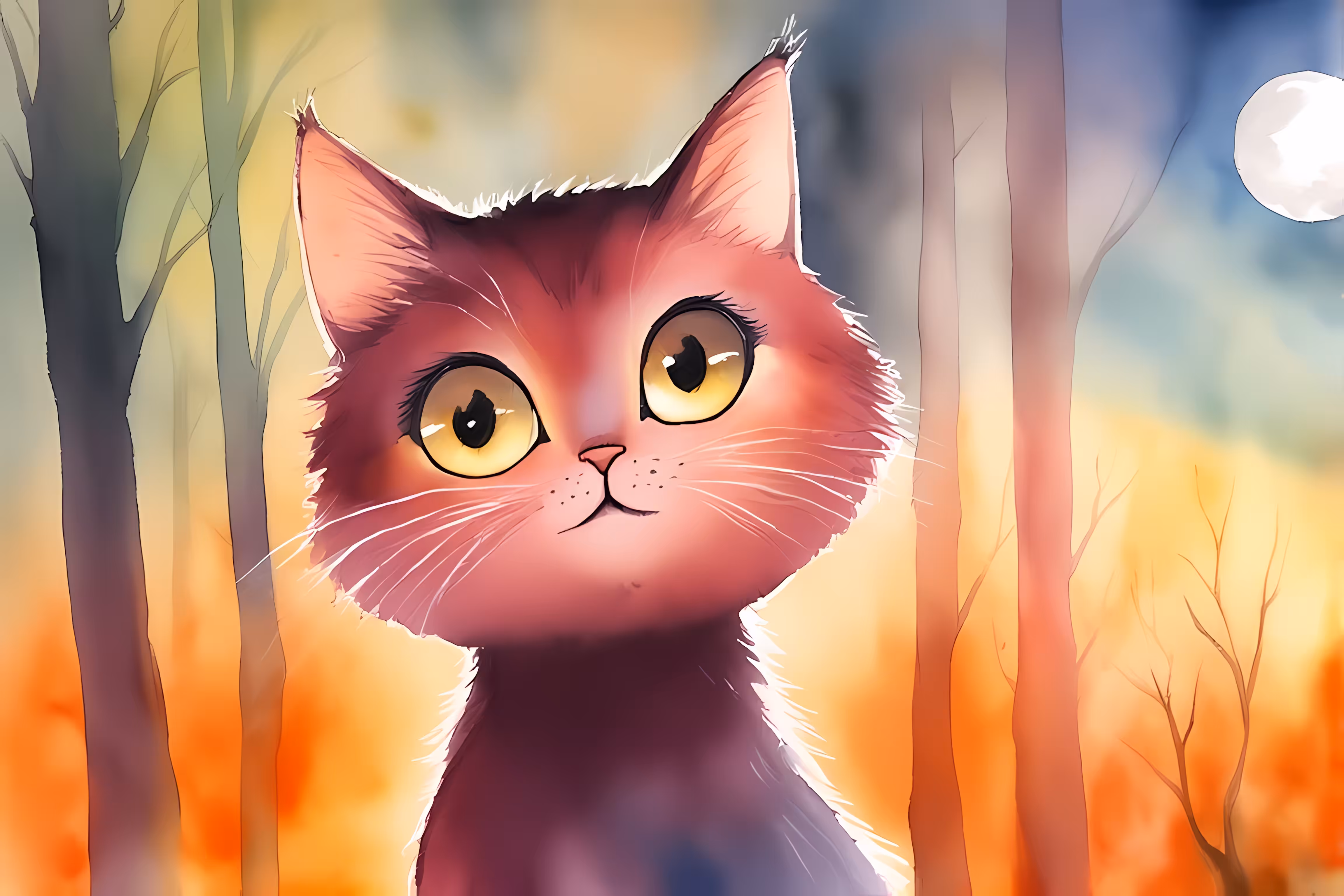 Cats in the Moonlight – Ethereal Watercolors: Eyes of Fire The Cat of the Enchanted Forest