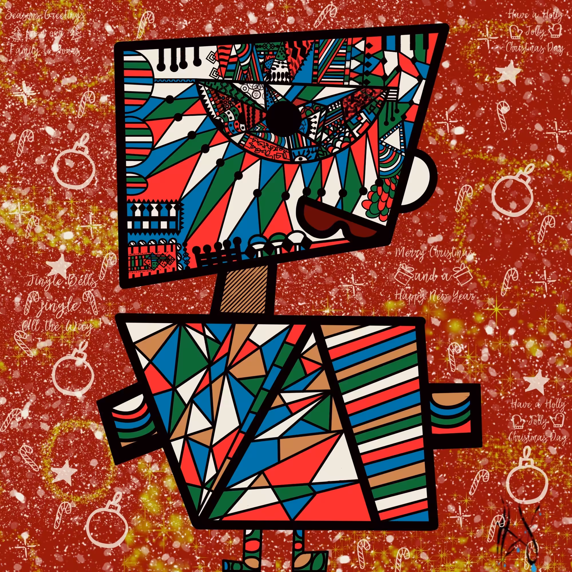 Colorful Geometric Robot on Festive Christmas
