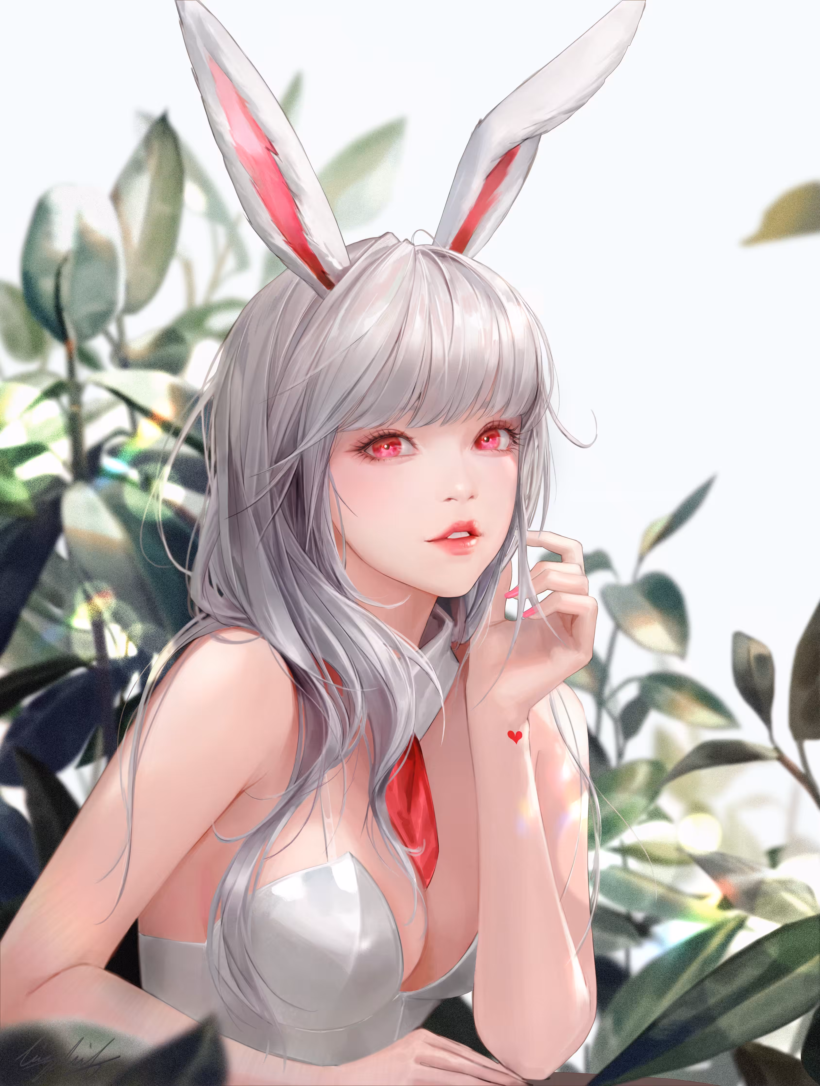 White bunny in trees