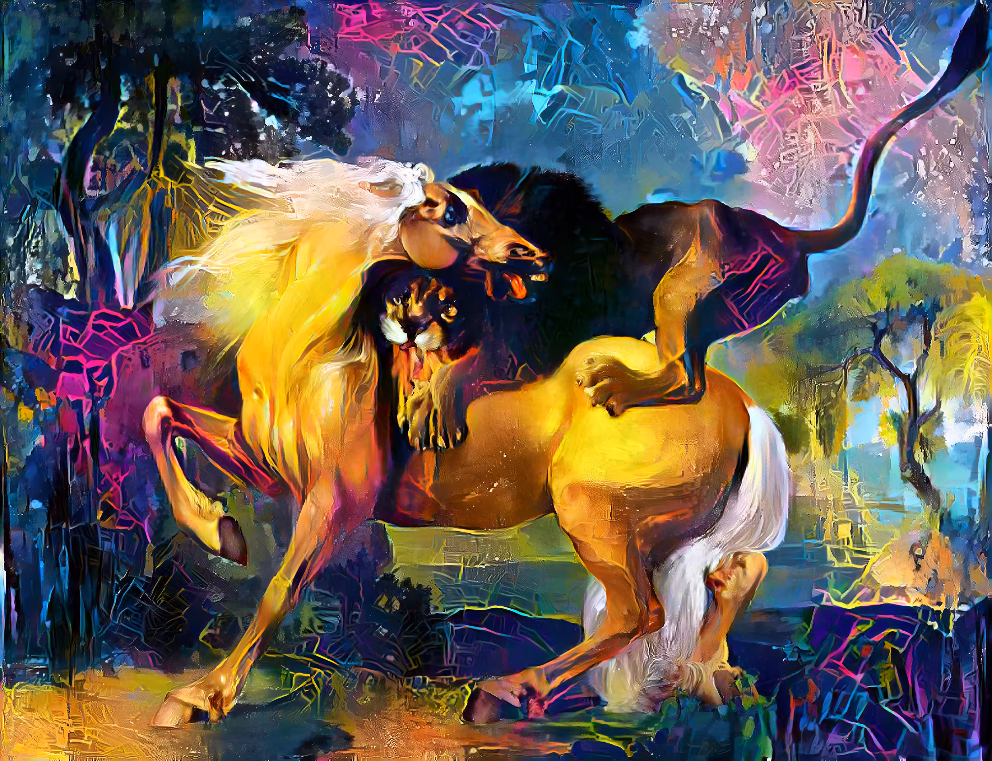 A Lion Attacking a Horse