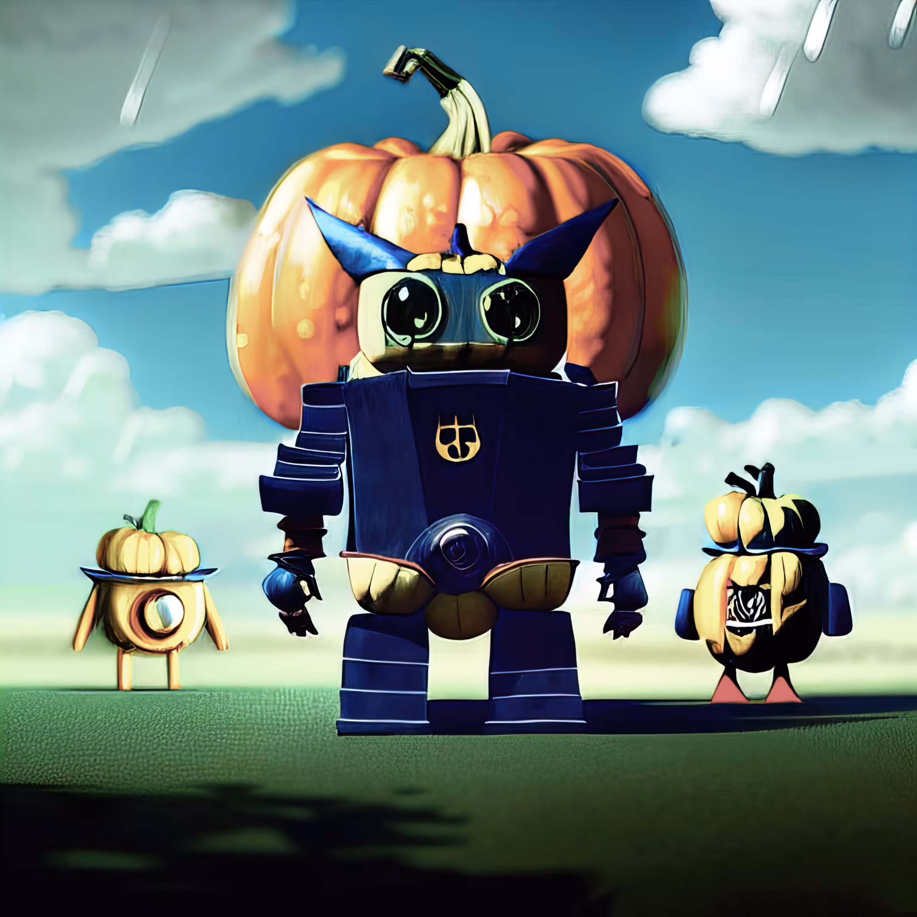 robot biru nggowo labu