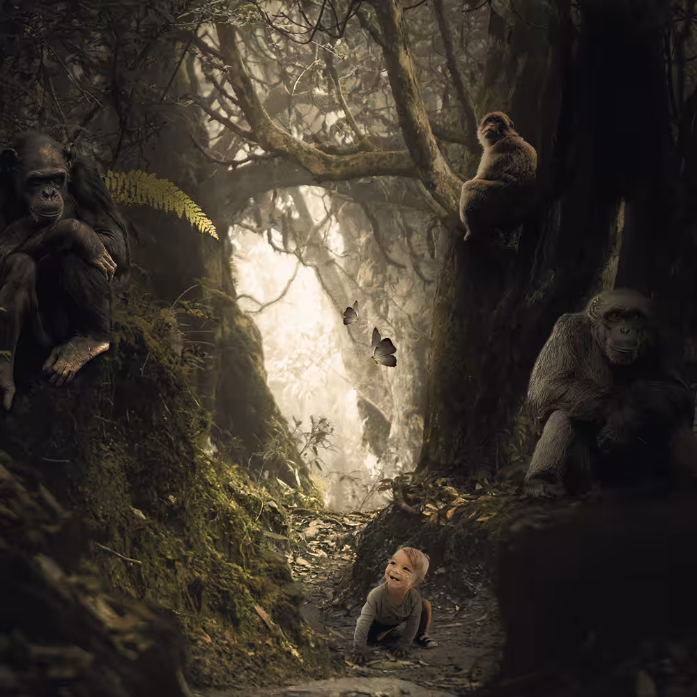 Baby with the apes