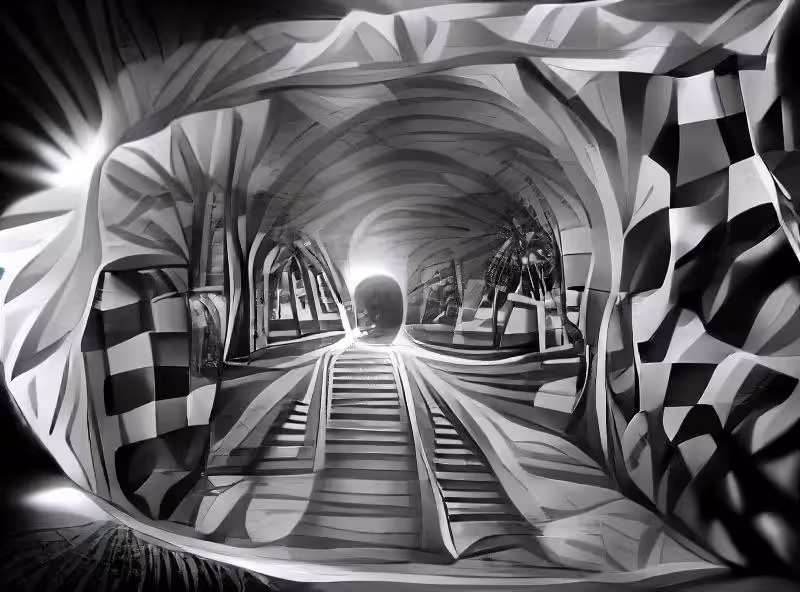The light at the end of the tunnel in black and white.