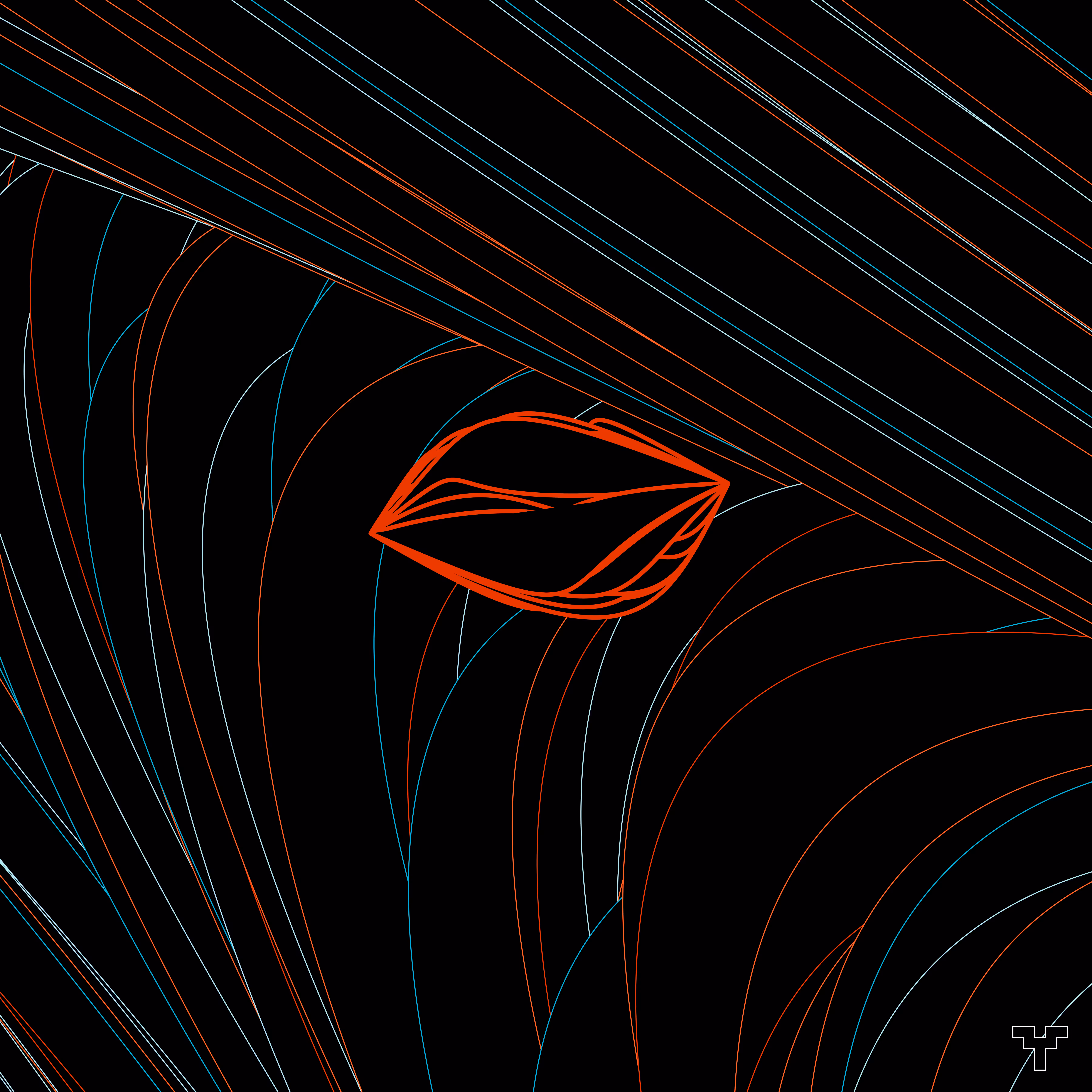 vessel: Black-bodied multi-colored vessel w/ light-thins