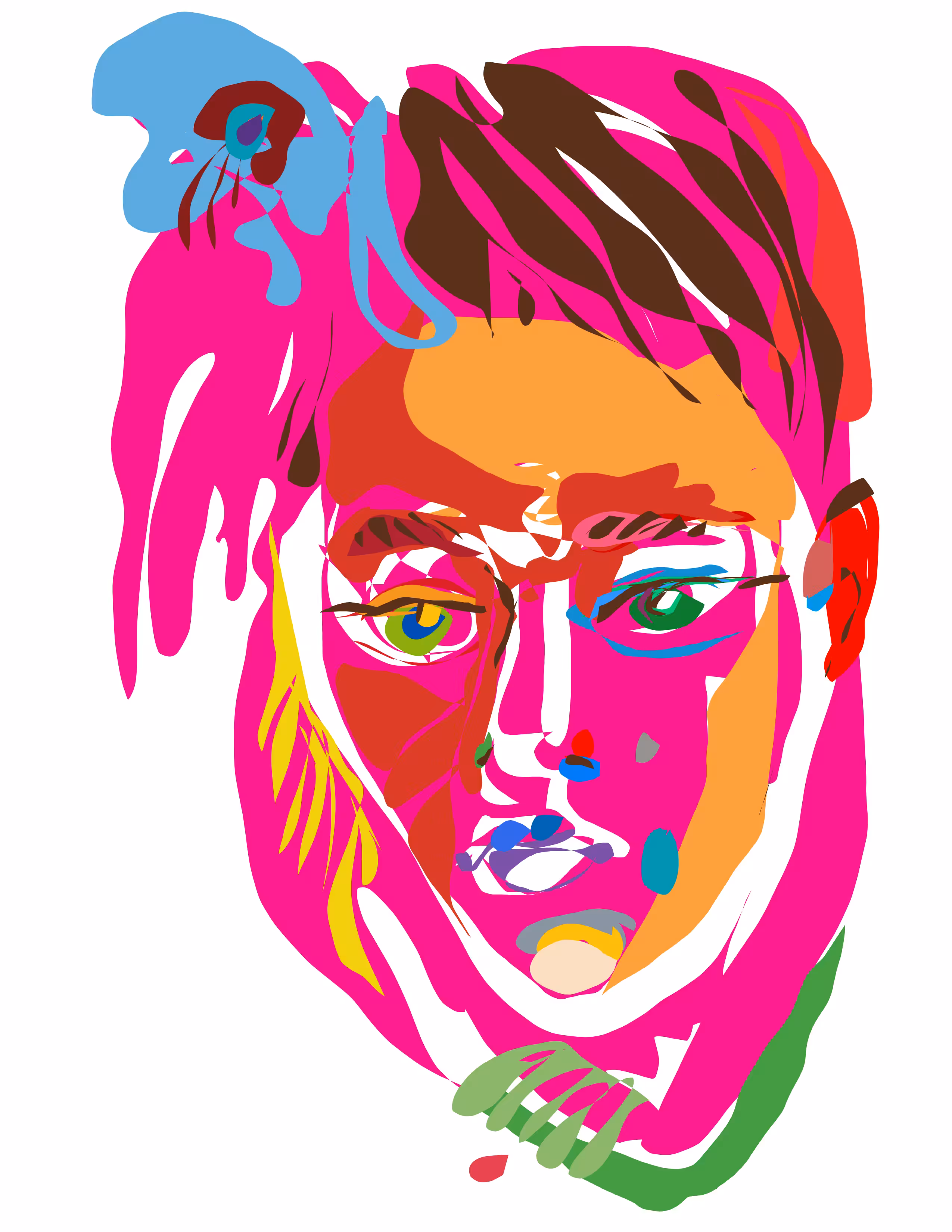 Multicolored brushstroke + nude art: A pensive girl