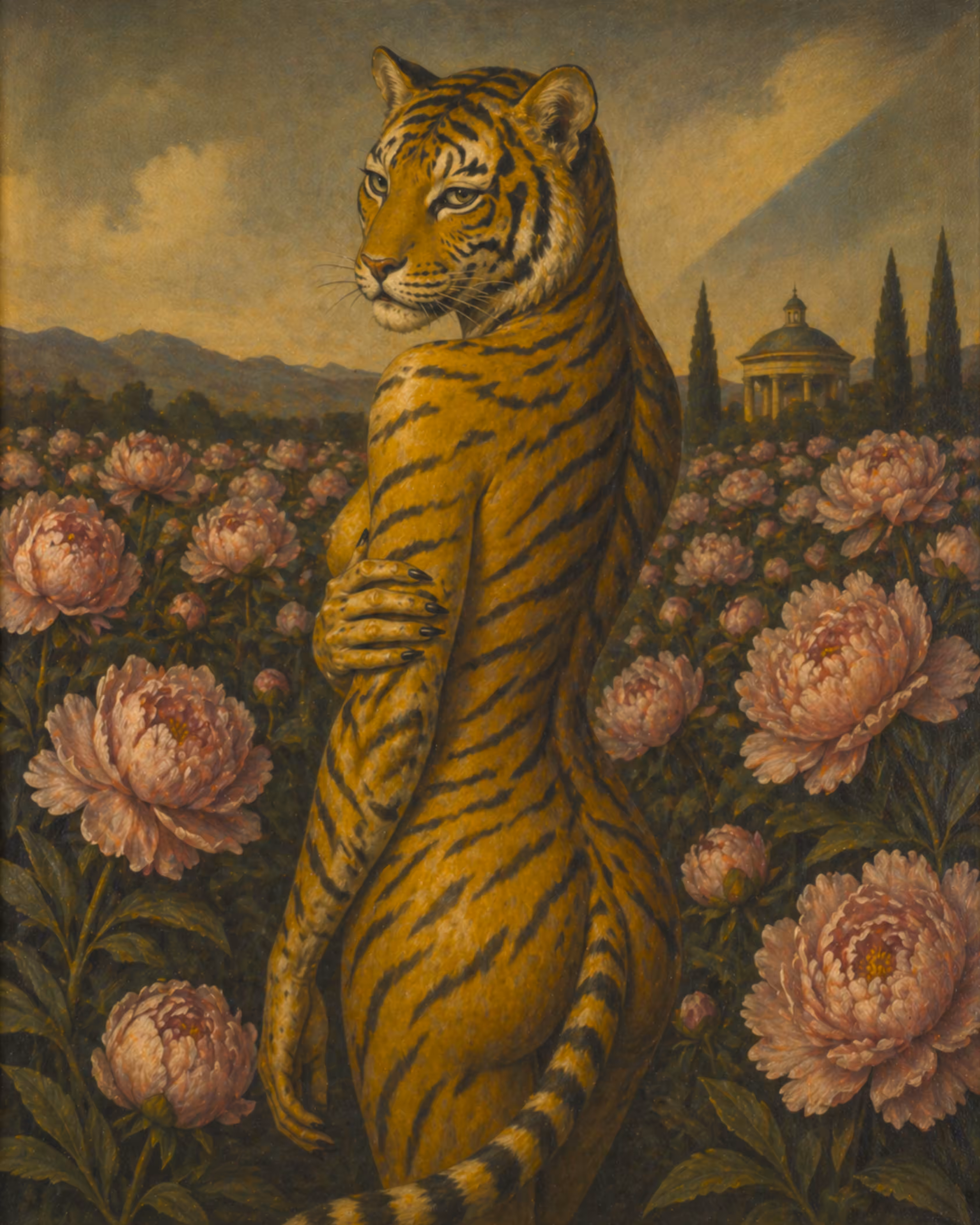 Tigress Among the Peonies