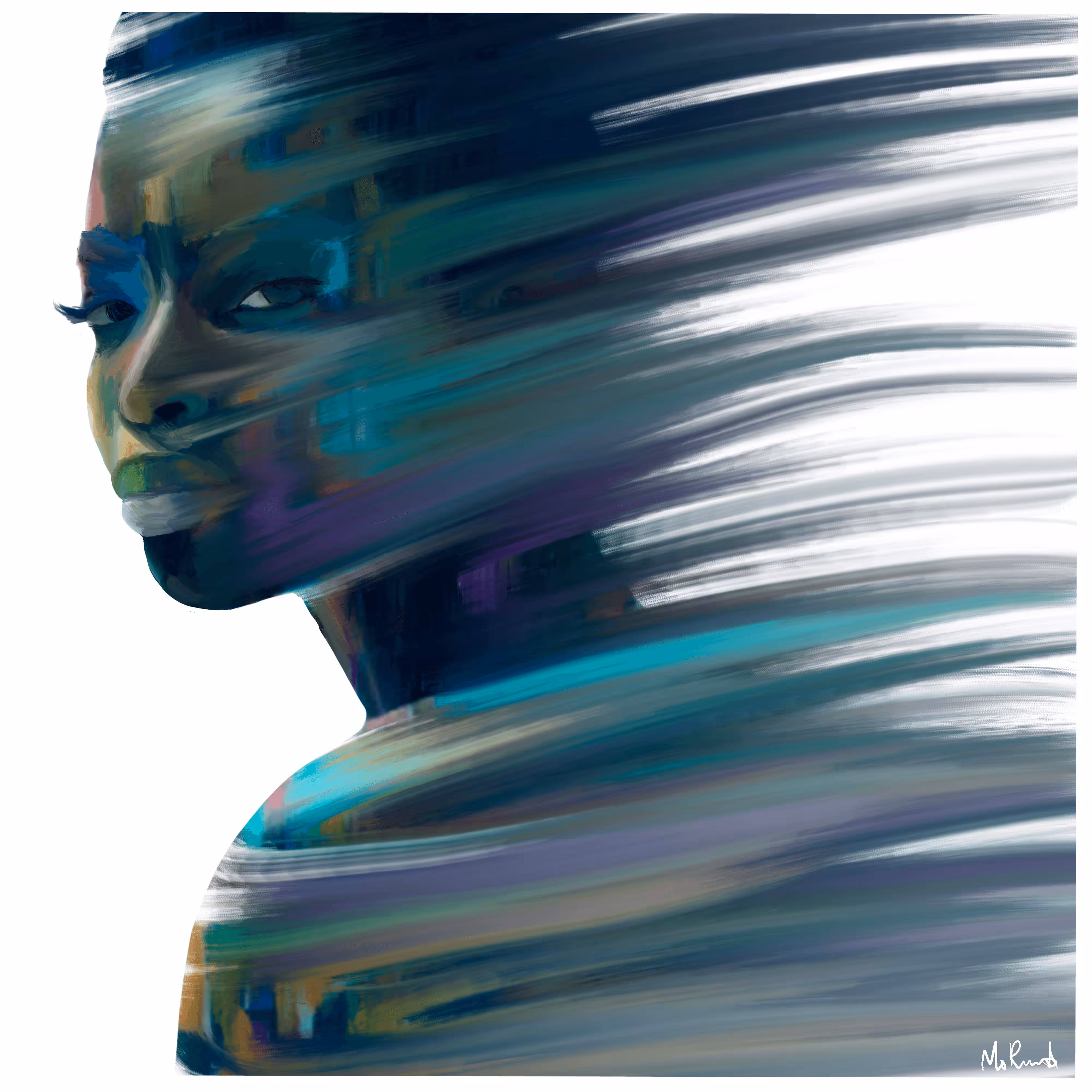 Mo Runda - 'White Collection - Teal' - 1/1
