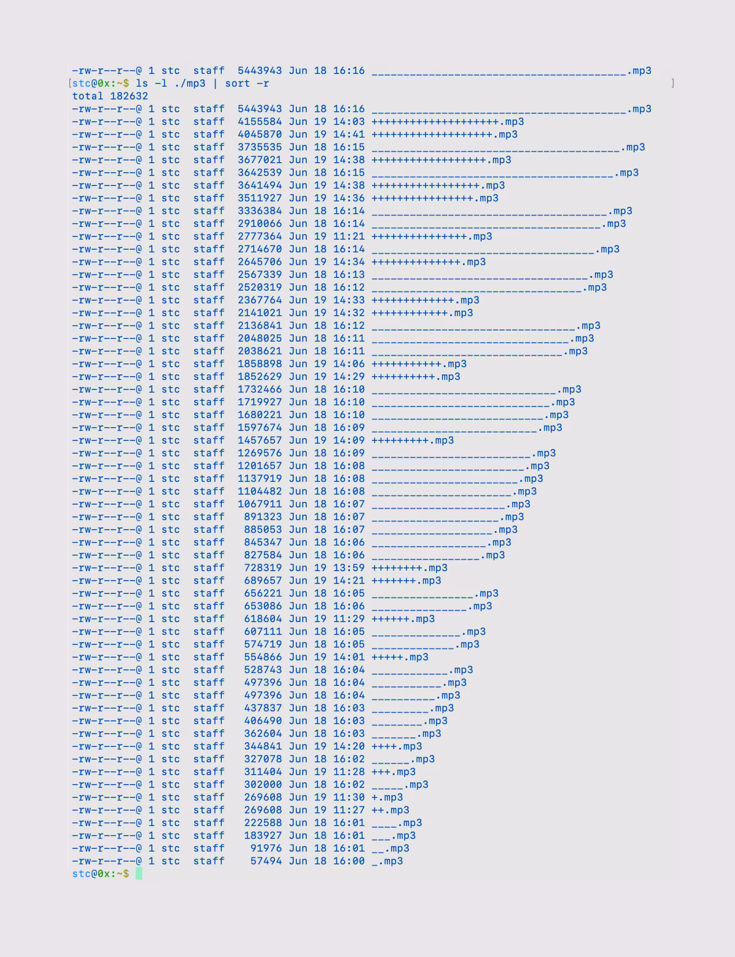 Rodeo posts: ls  -l ./mp3 | sort  -r