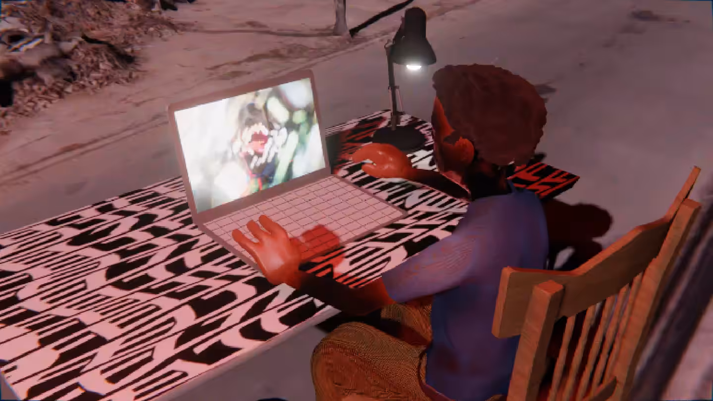 Desktop #162: The Developer in the French Wood Chair With a Desk Lamp and a Algo Lite Macbook on a Pattern Table in Conflict