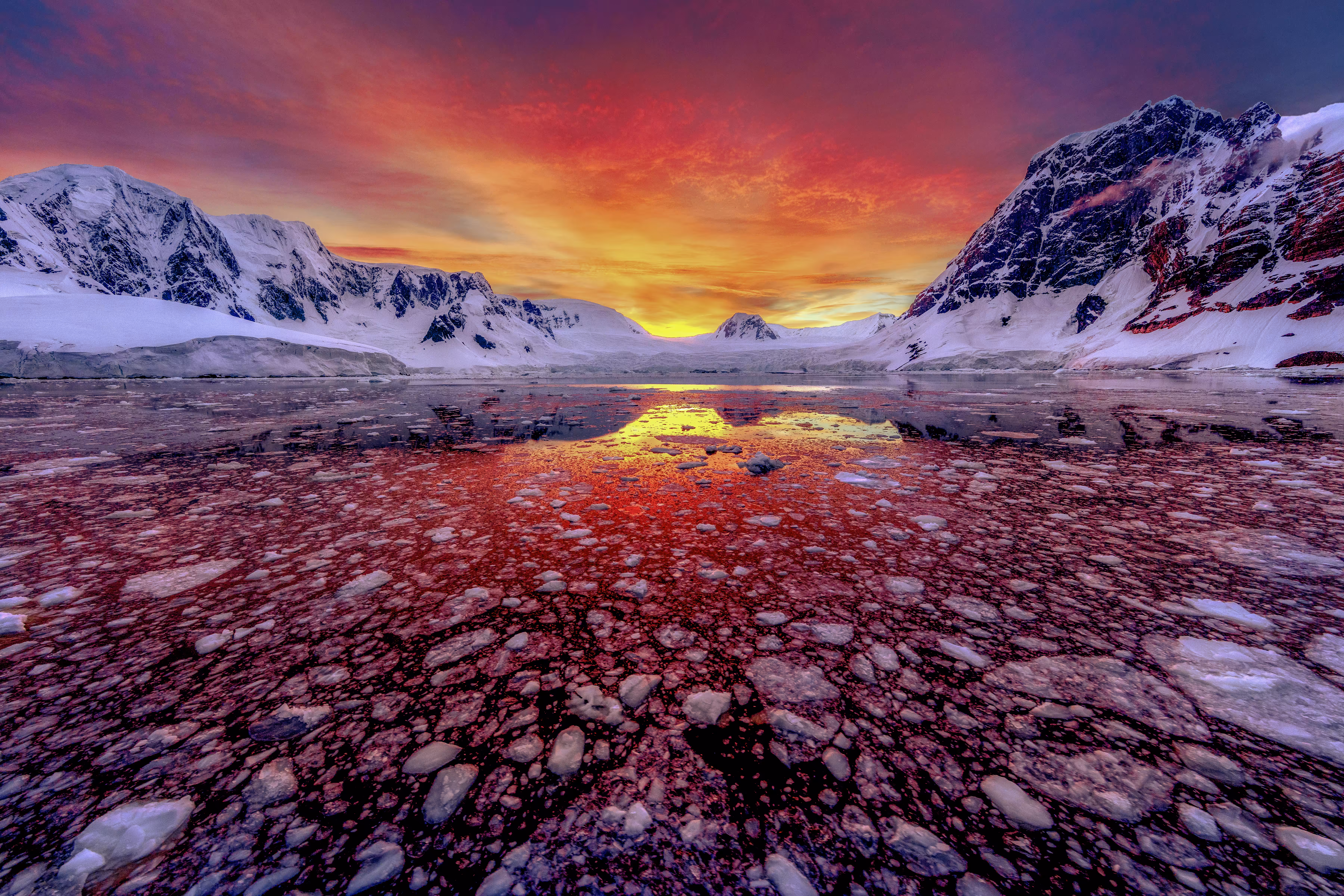 Sunrise in the Lemaire Channel, Antarctica