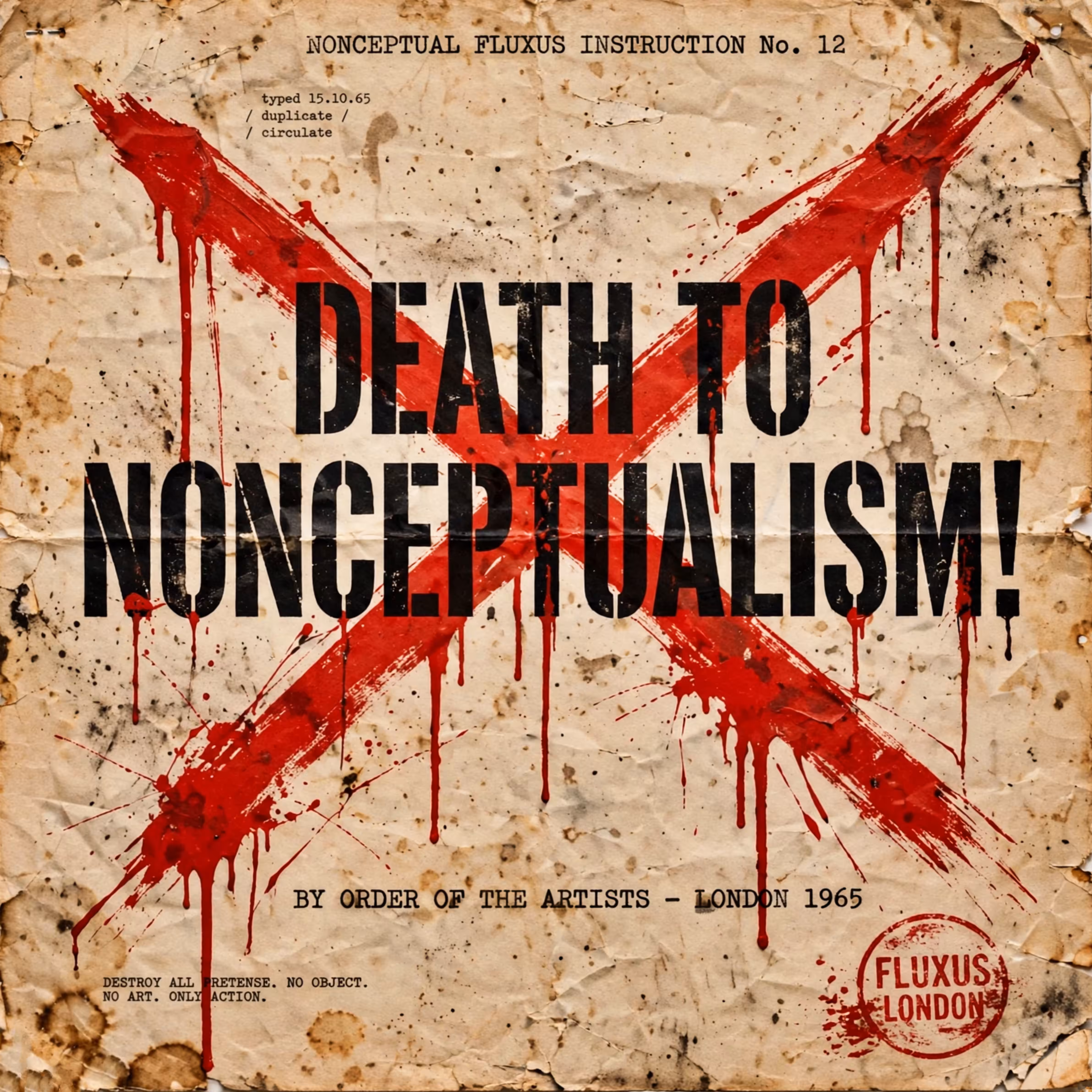Life Imitating AI: NONCEPTUAL FLUXUS INSTRUCTION No. 12  - 15.10.65 - DEATH TO NONCEPTUALISM! - Flyer