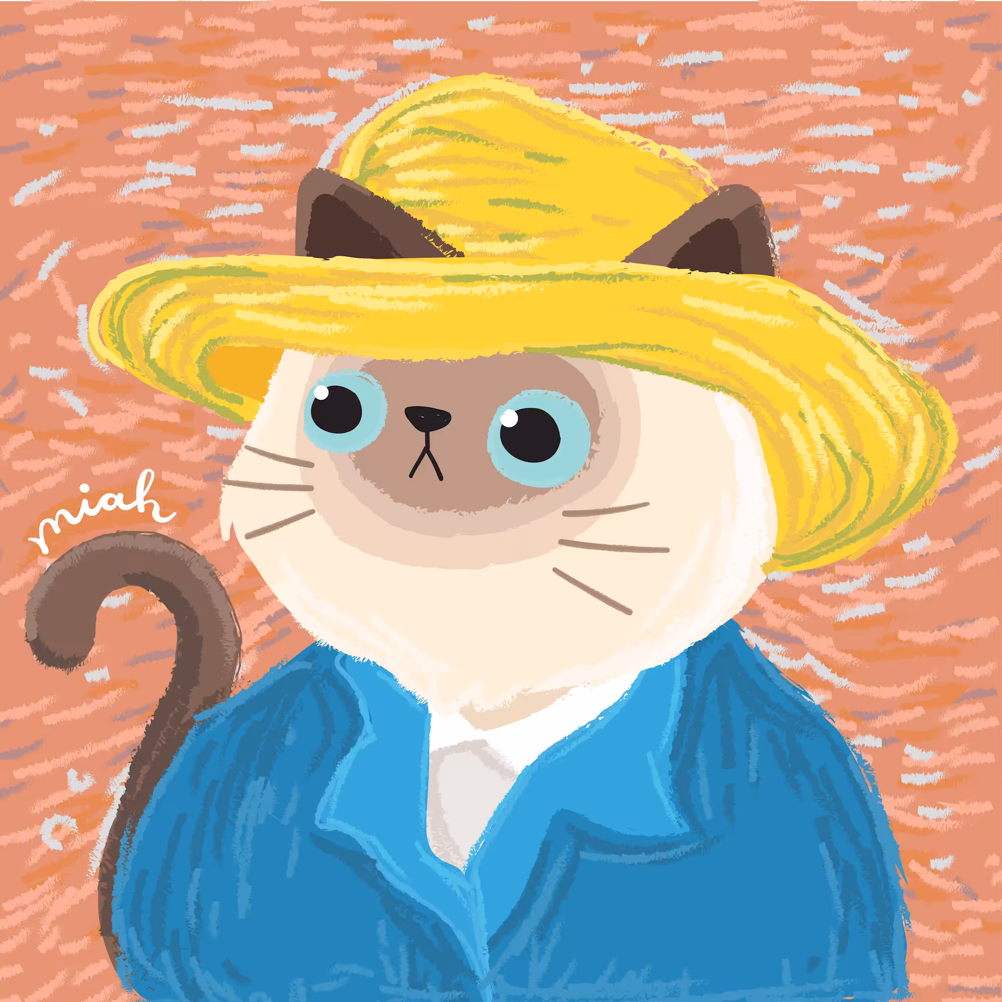 Famous Painting : Meow's Portrait with yellow straw hat
