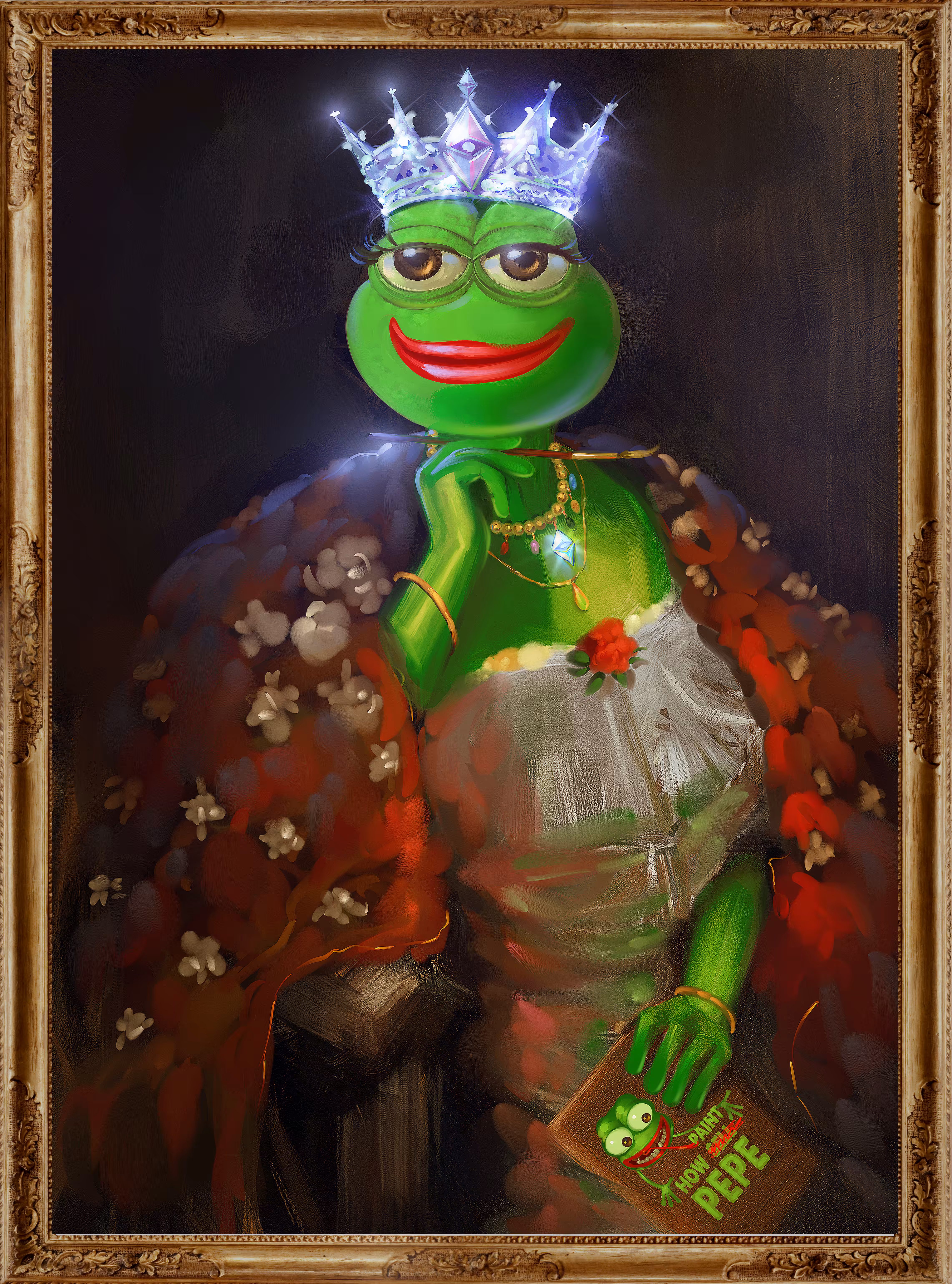Victorian Pepe Holding a Book